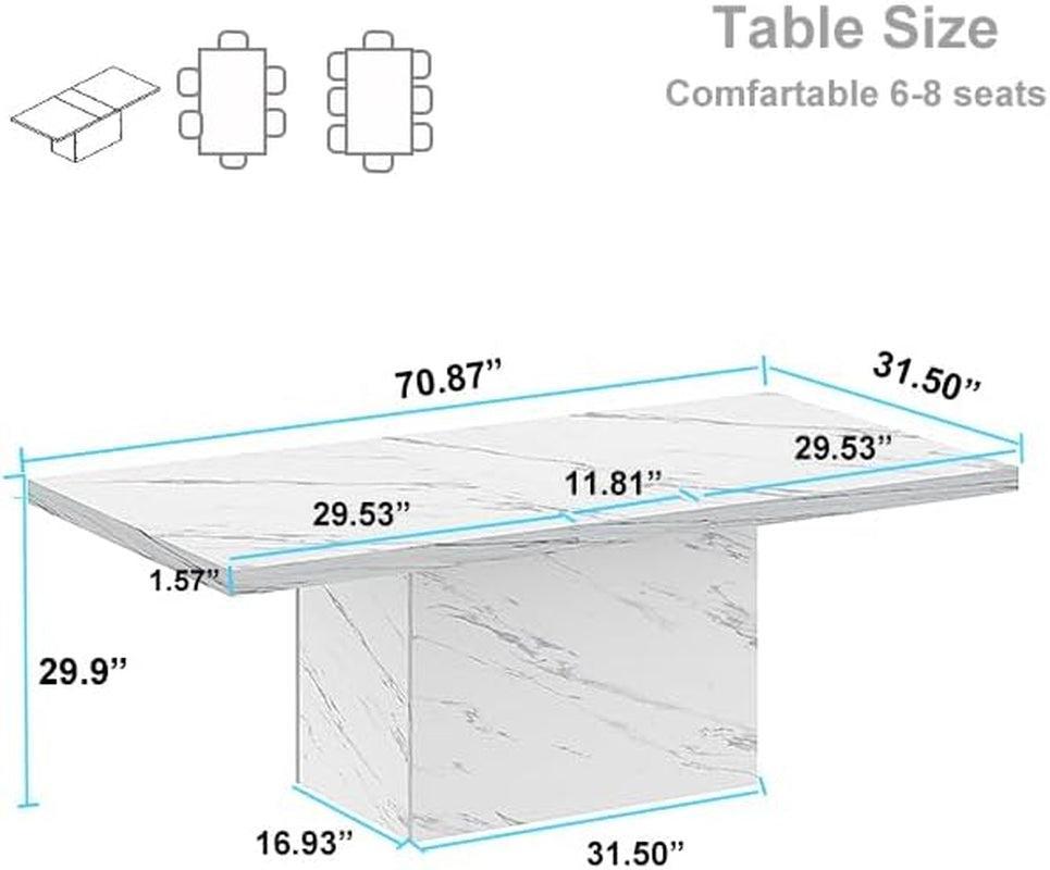 SeventyOneInch White Faux Marble Longer Dining Table-1