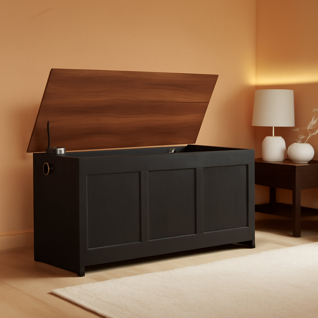 39.3Inch Walnut Storage Bench Featuring Extra Lift-0