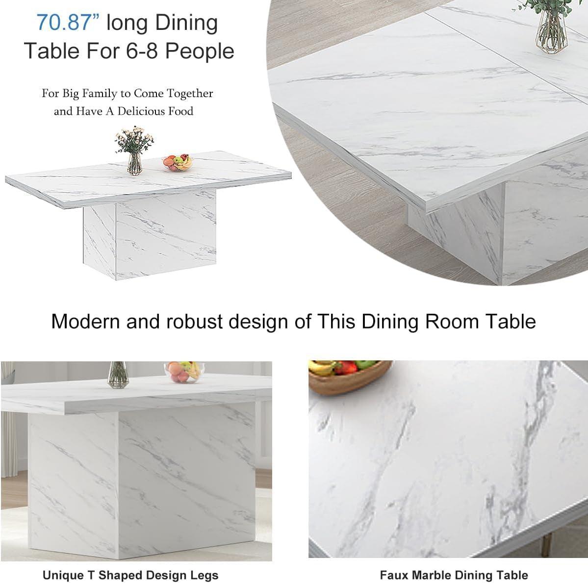 SeventyOneInch White Faux Marble Longer Dining Table-3