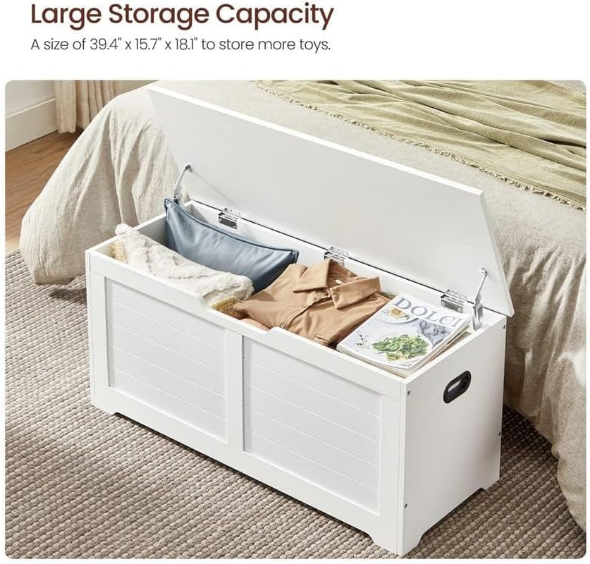 Cloud White LargeCapacity Storage Bench Hinges Chest-4