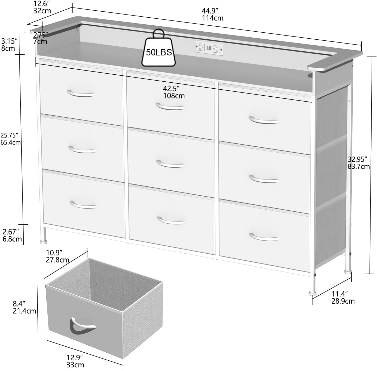 White Dresser With Integrated LED Lighting Charging-1