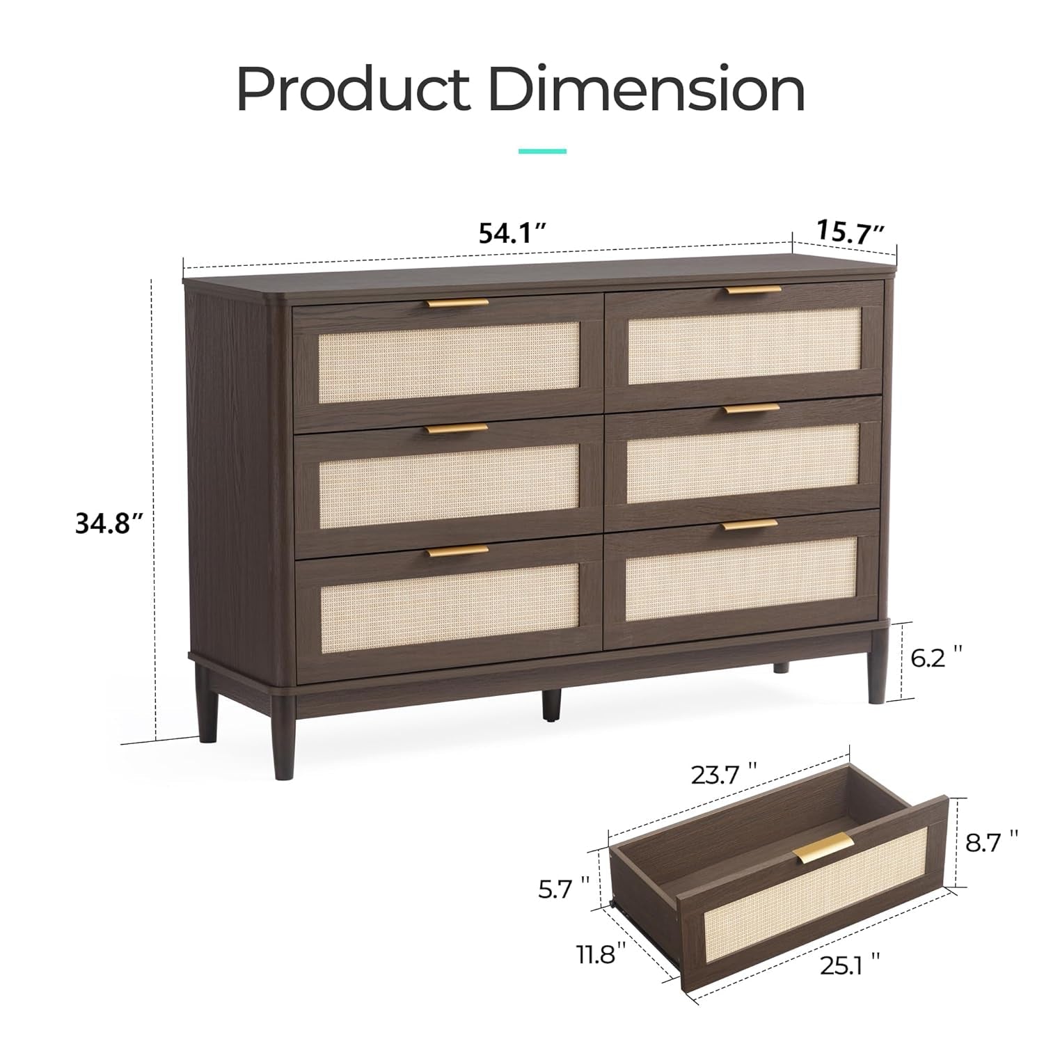 Walnut FortySevenInch Dresser With Six Deep Drawers-1