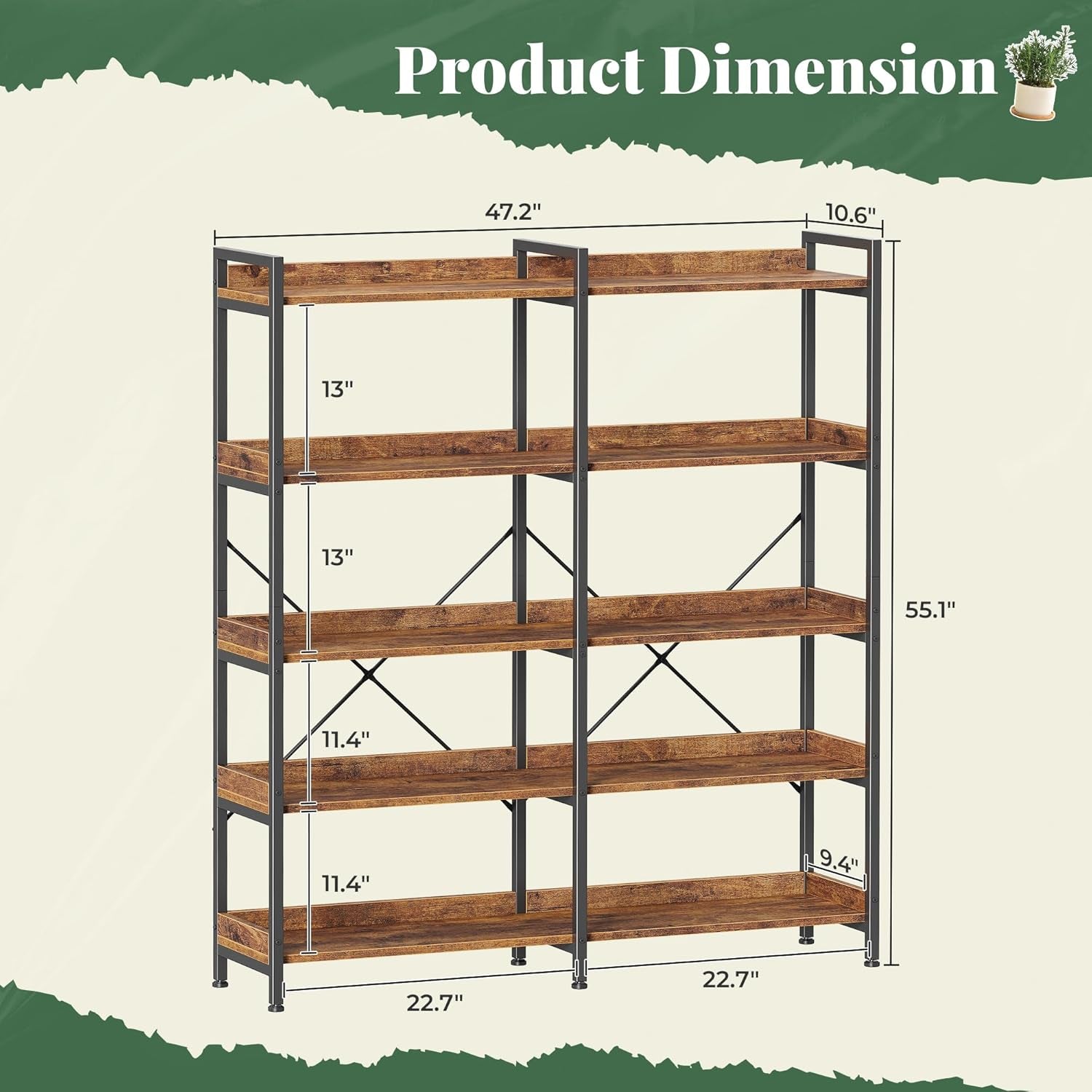 Rustic Brown 5 Tier Bookcase-1