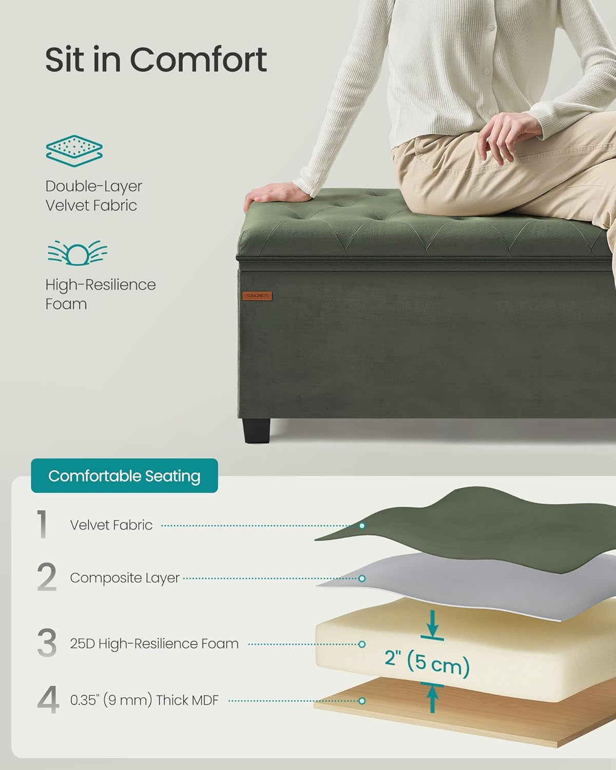 Forest Green Velvet Storage Ottoman Bench Entryway-4