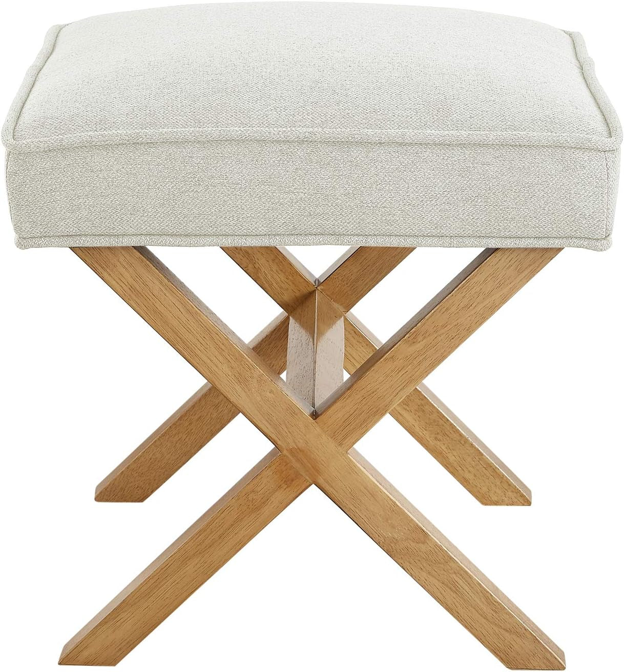 Small Ivory Upholstered Ottoman Footrest With Xframe-3
