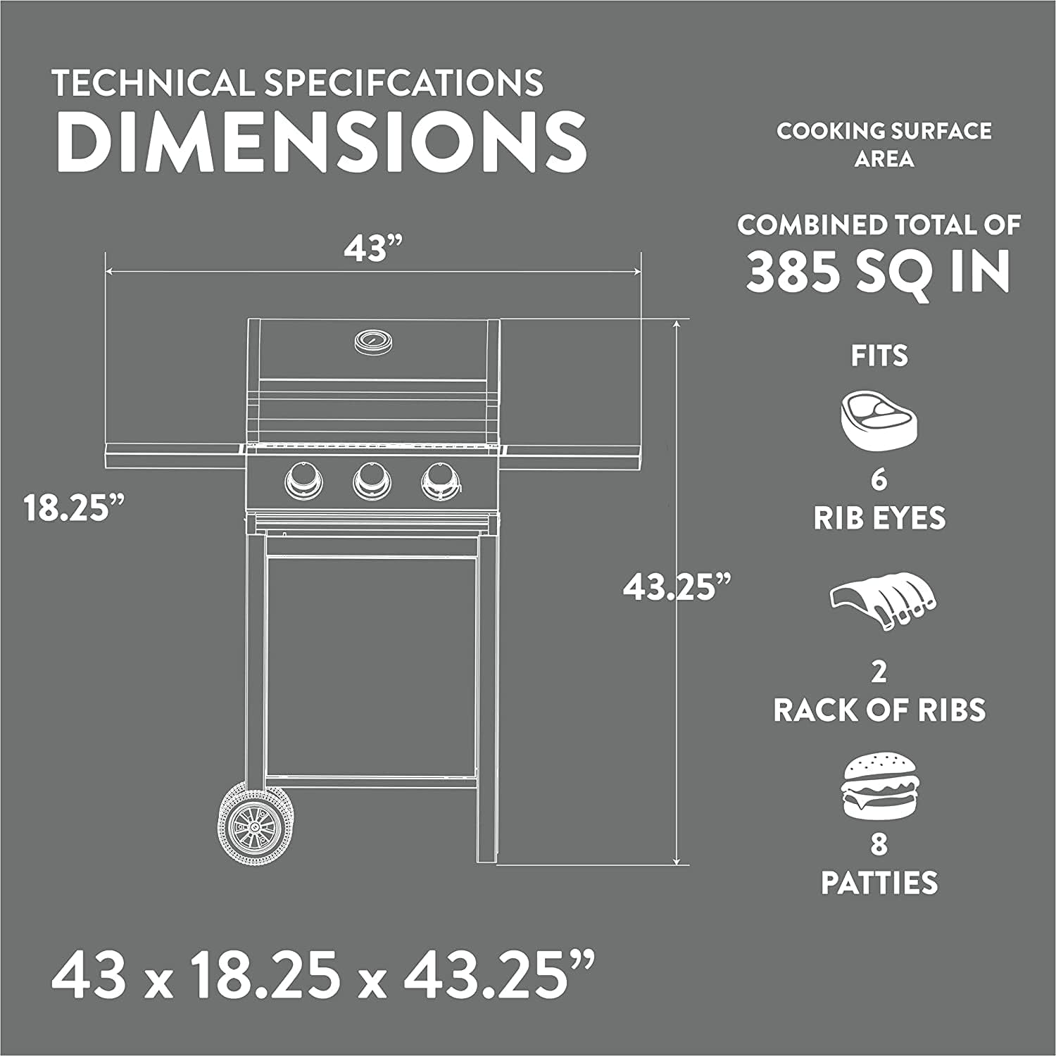 Stainless Gas Grill 3-Burner, Cabinet, Wheels, Outdoor BBQ-4