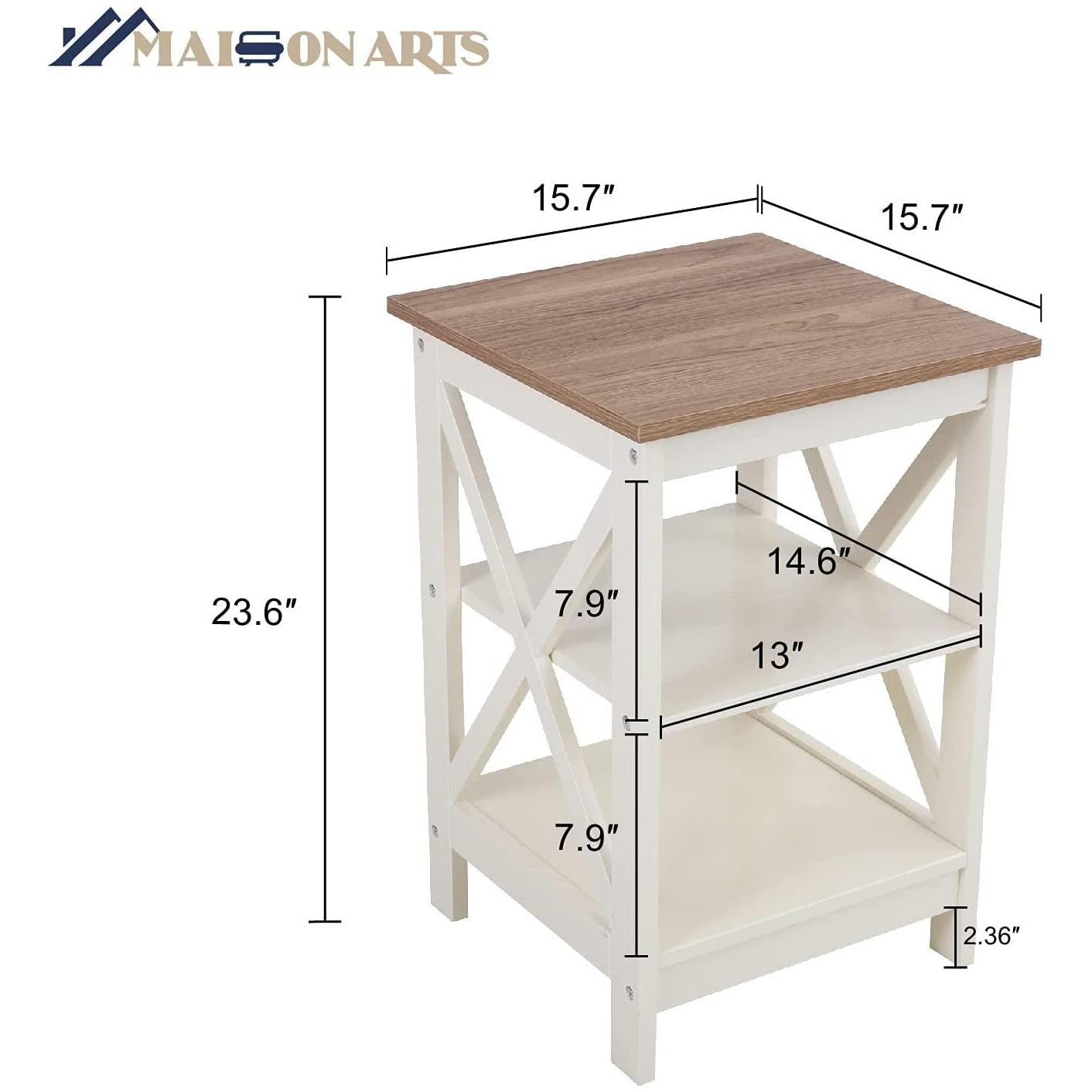 Rustic Ivory Nightstands Set of 2 with Storage-2