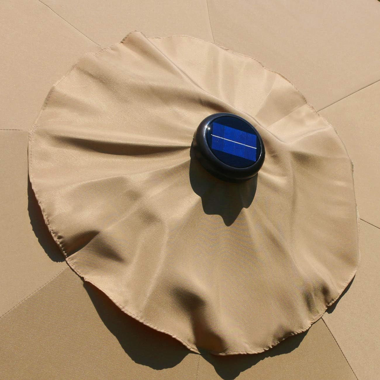 9 Ft Solar LED Lighted Patio Umbrella With Tilt And Crank Lift Light Tan-4