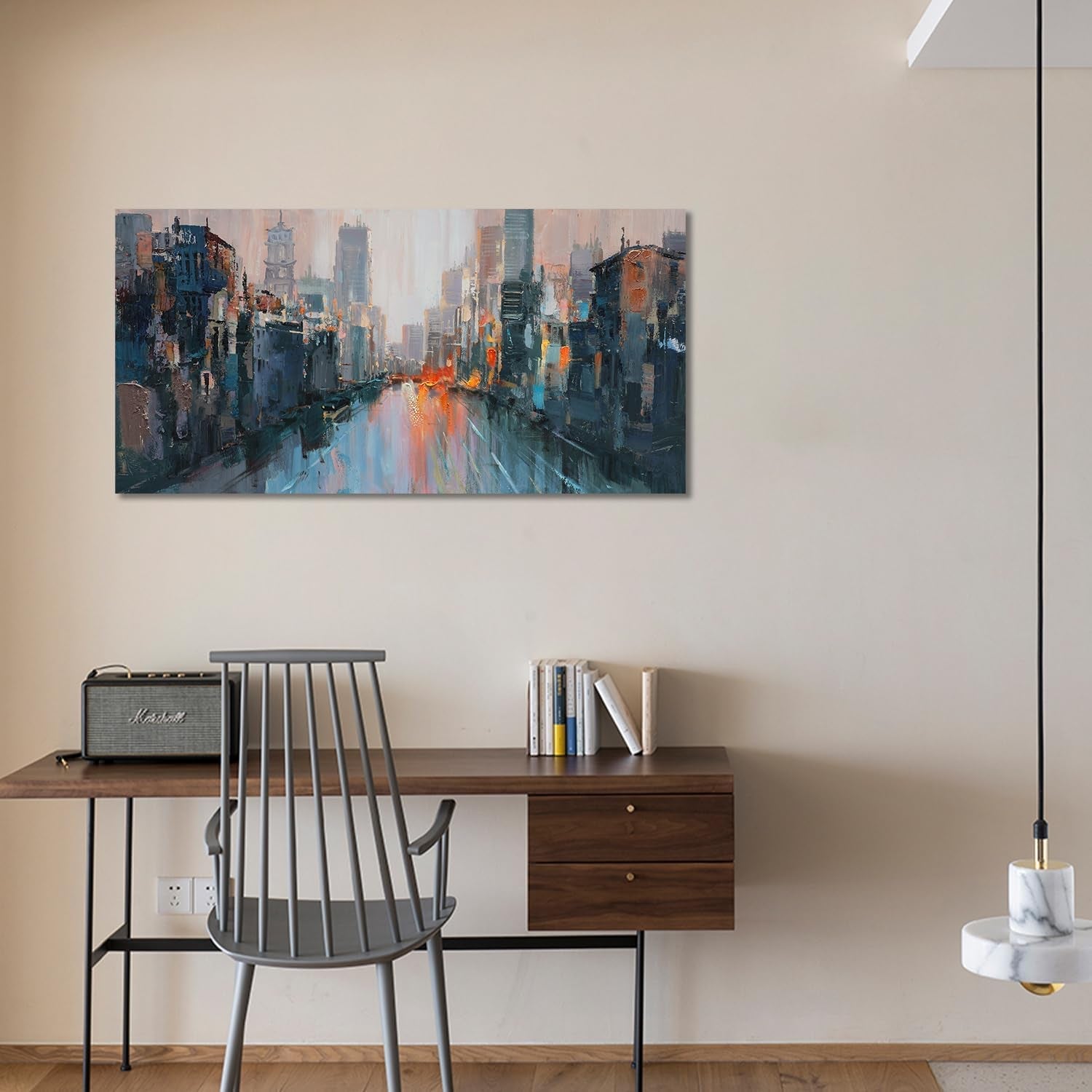 40x20 Inch Abstract Cityscape Wall Art work Textured-4