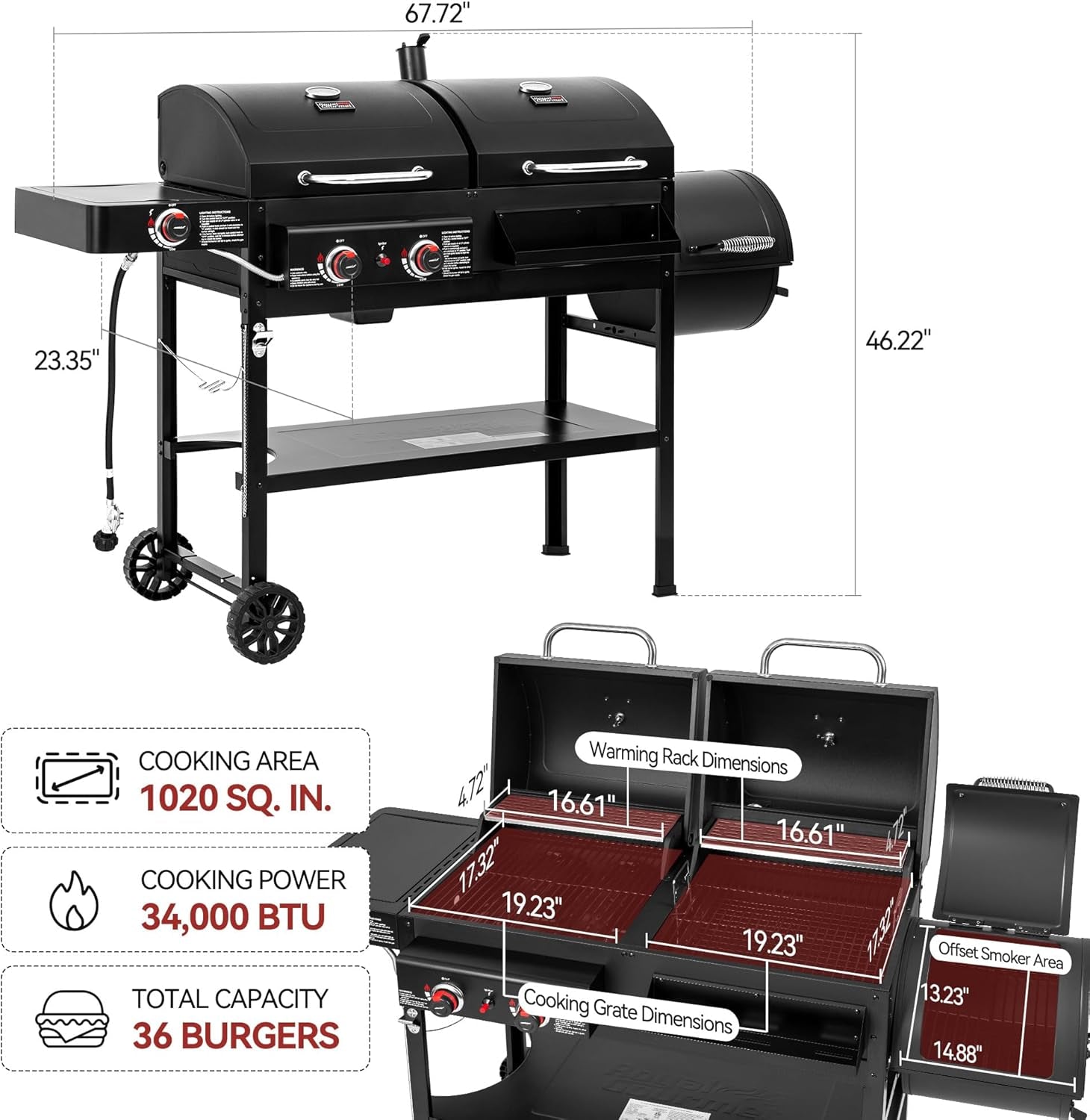 Combo Grill With Offset Smoker 1020 Square In Cooking Area