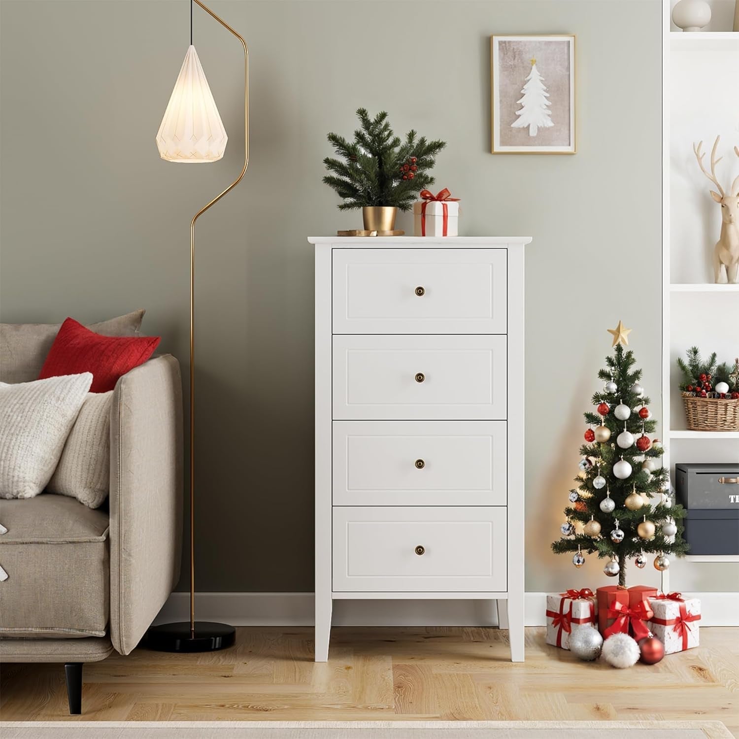 White Antique Dresser Solid Hardwood Storage Cabinet-2