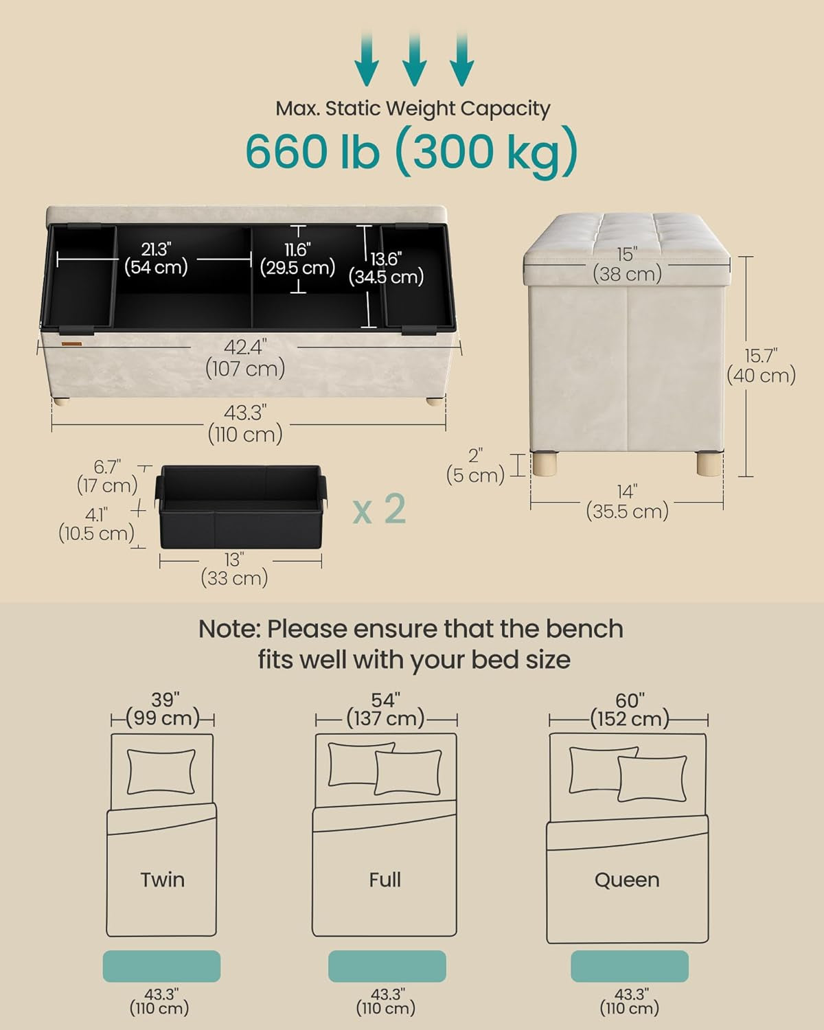 Cappuccino Beige Velvet Storage Ottoman Bench Folding-2