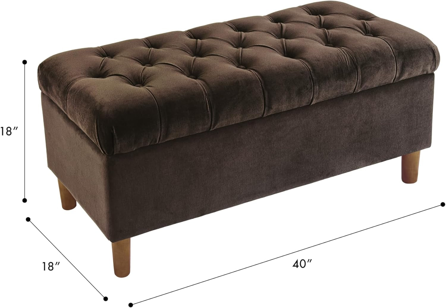 Tufted Storage Ottoman Bench Chocolate Brown Velvet-2