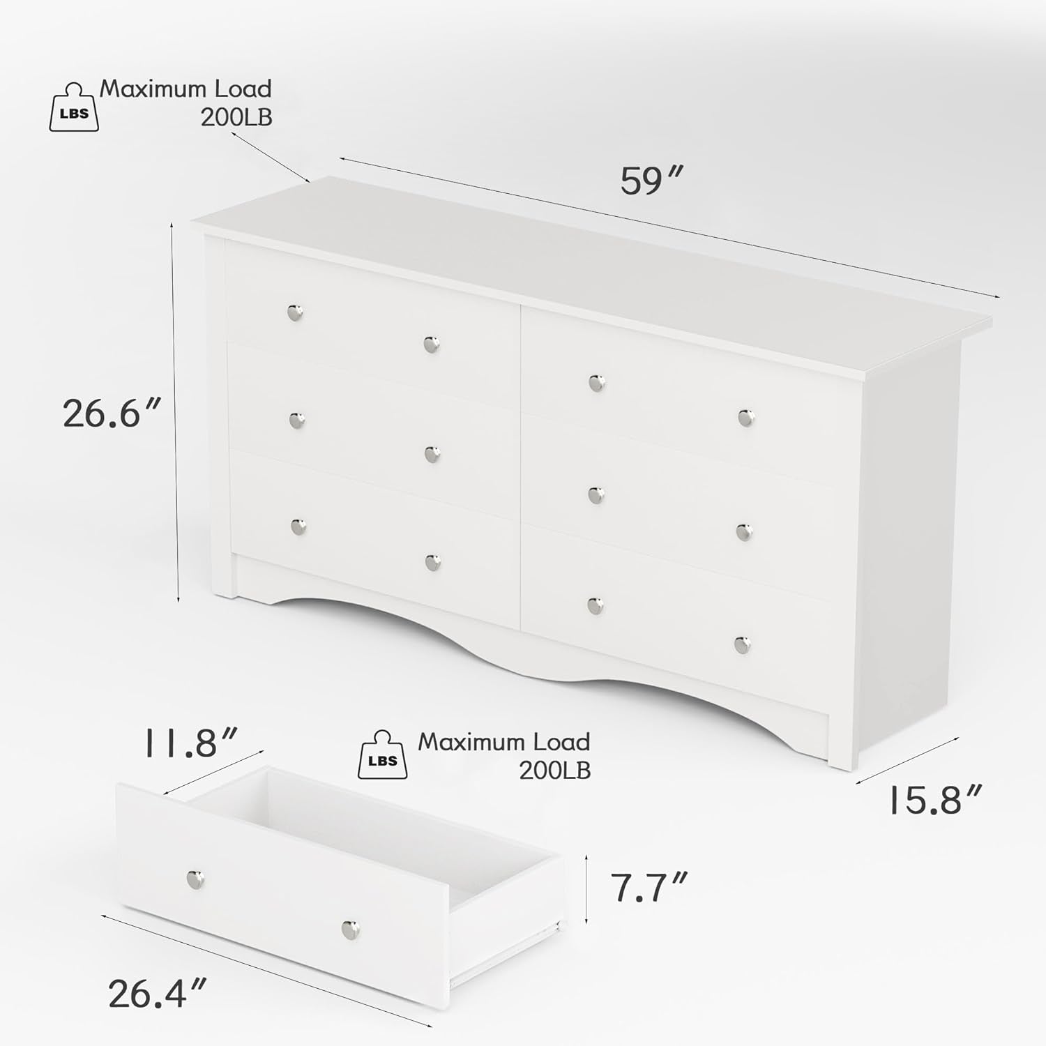 White 6 Drawer Dresser Storage Organizer Furniture-2