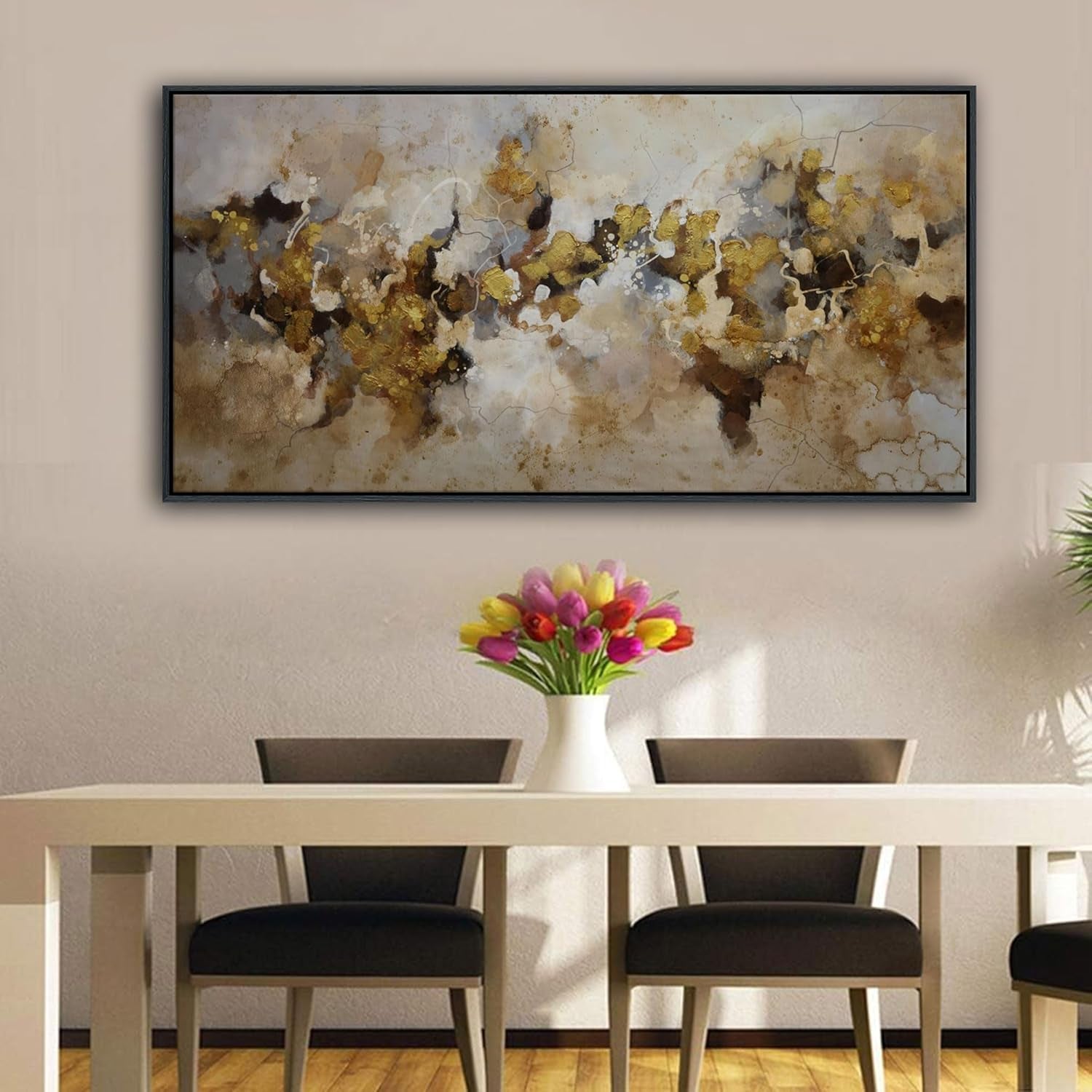 Brown Yellow Abstract Expressionist Wall Art 24x48 Inches-2