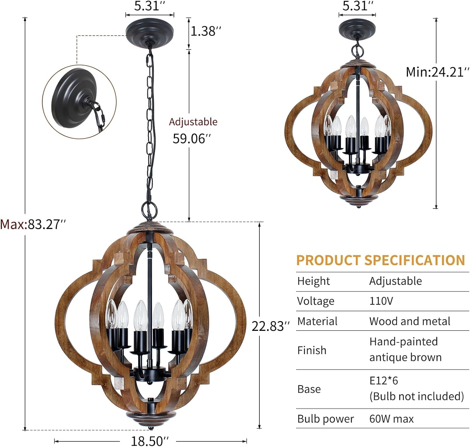 Six Light Farmhouse Chandelier Rustic Black Metallic-2