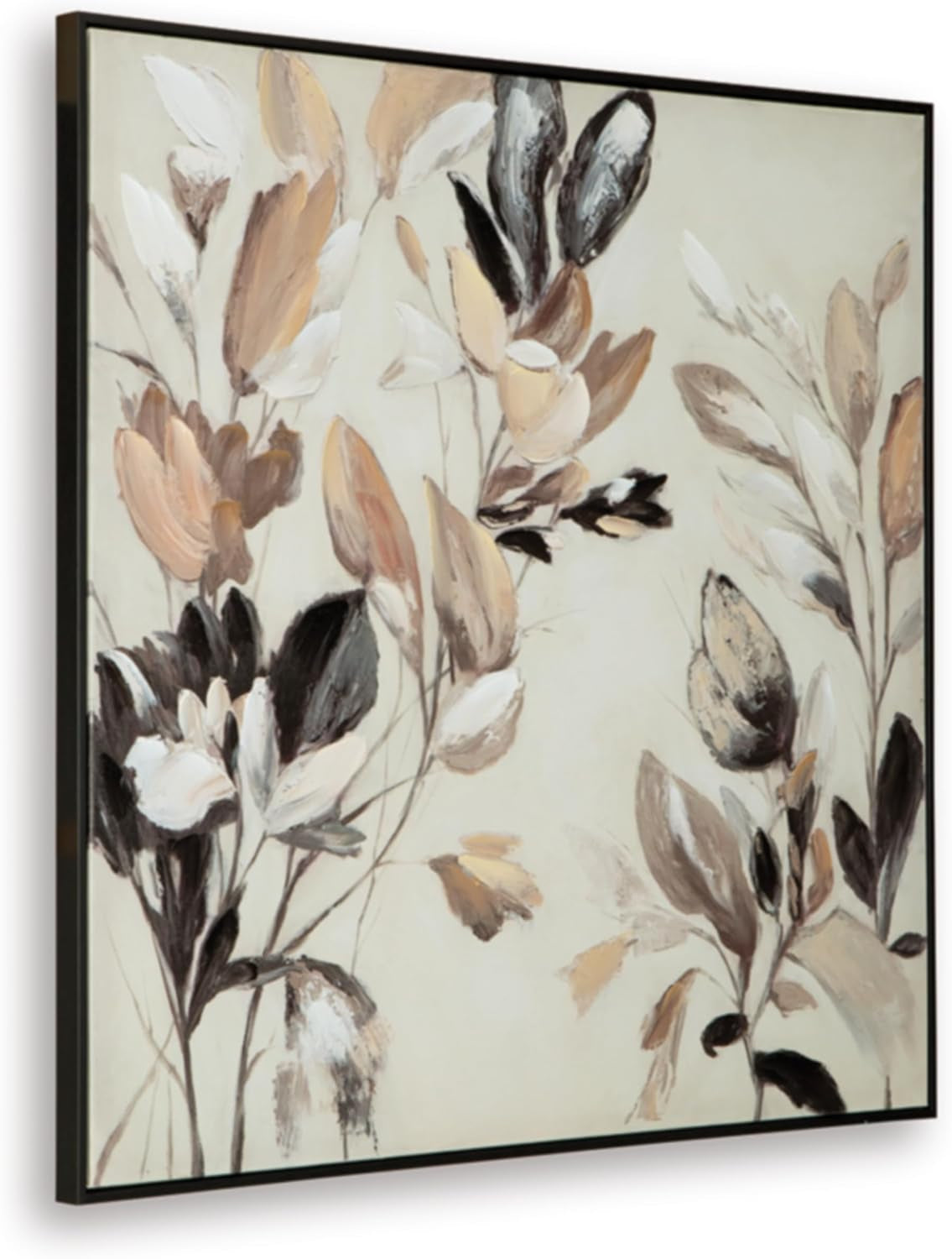 Floral Wall Art Canvas 40x40 Tan Framed Gallery Wrapped-2