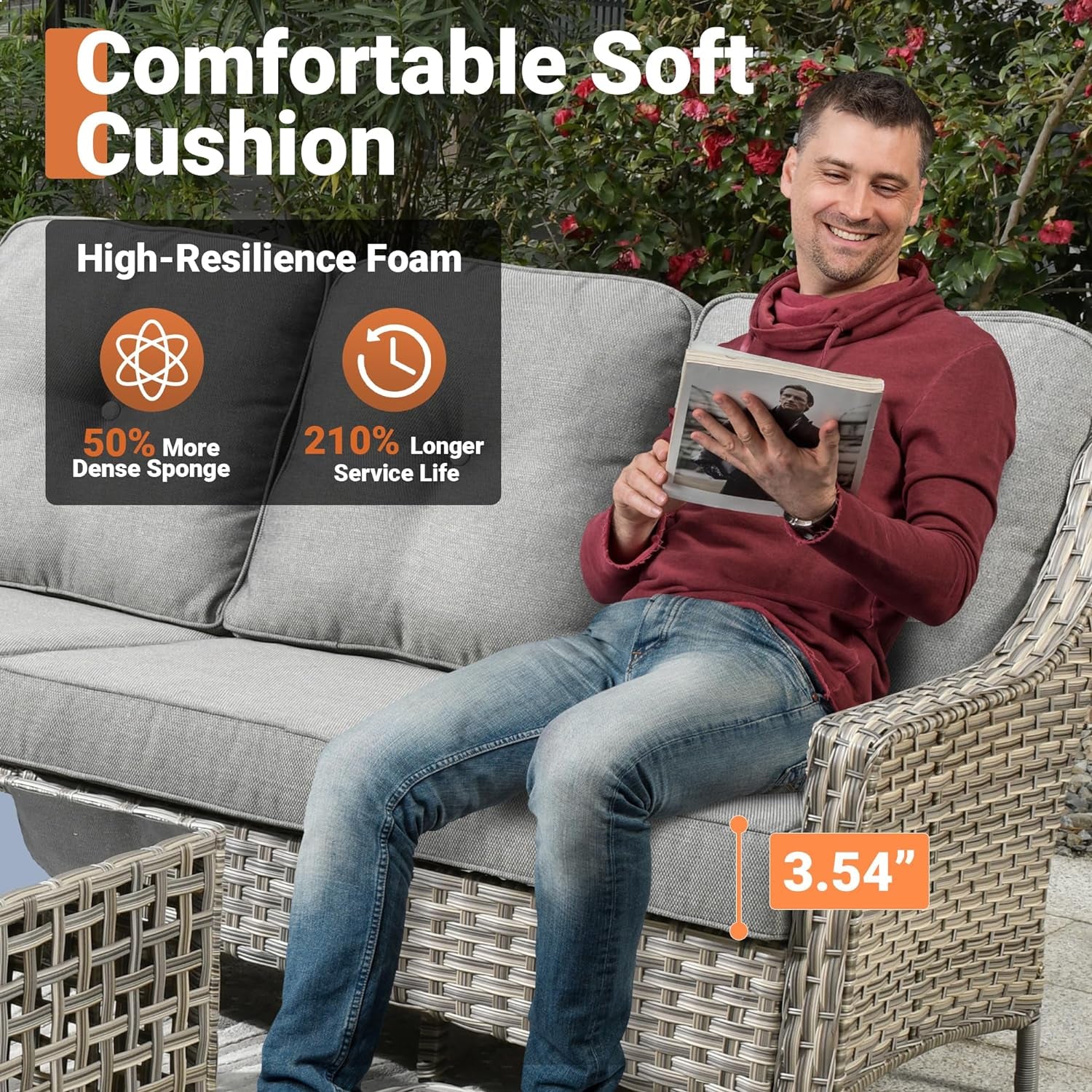Outdoor 5 Piece Patio Set With Fire Pit Table Dark Grey-2
