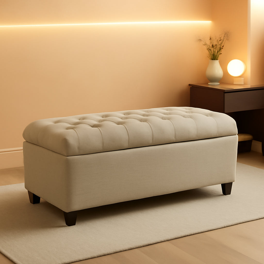 Tufted ExtraLarge Storage Ottoman Bench Hinged Lid-0