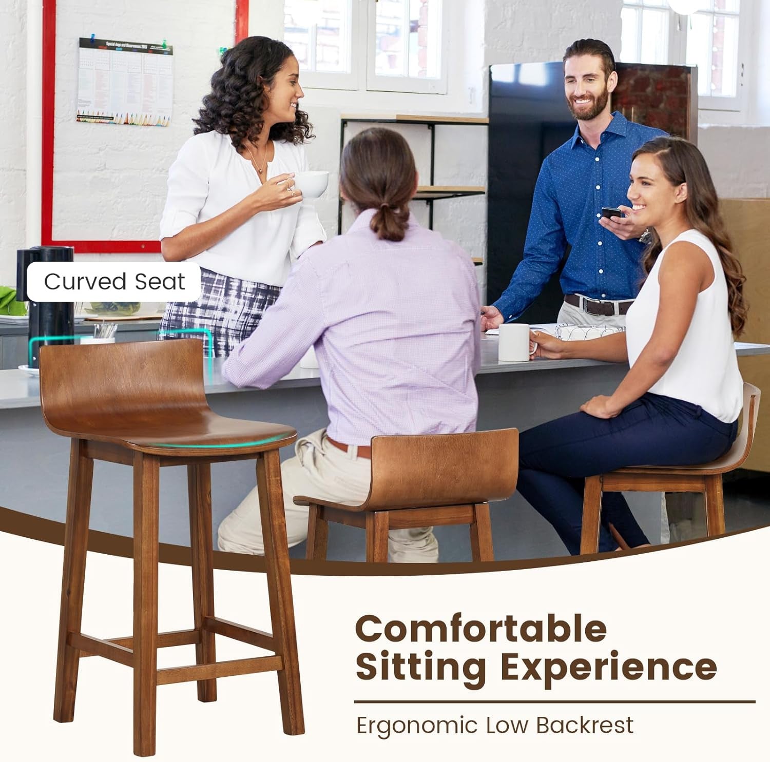 24.5 Inch Counter Height Farmhouse Wooden Bar Stool Set Of 2 With Brown Footrest And Low Back-4