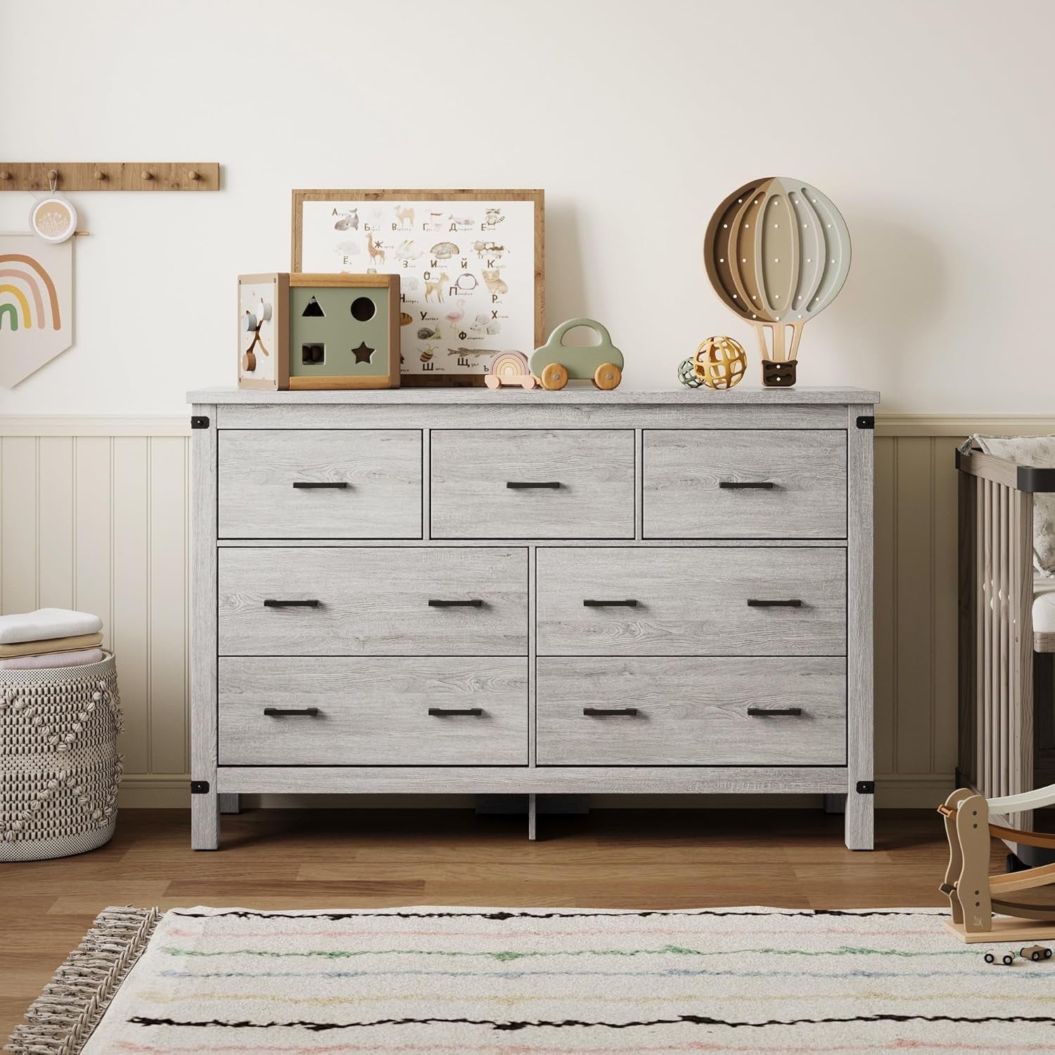 Farmhouse Dresser Featuring Seven Deep Drawers Grey-4