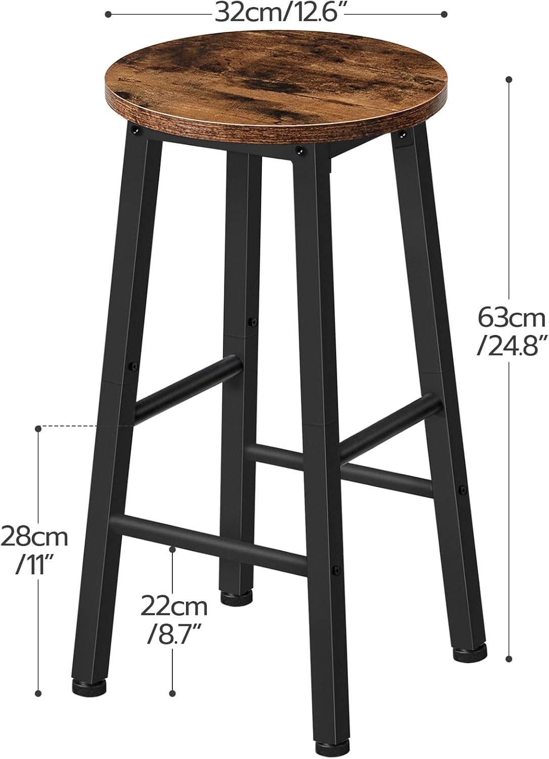 Bar Stools Set Of 2 24.8 Inch Rustic Brown Kitchen Island-2