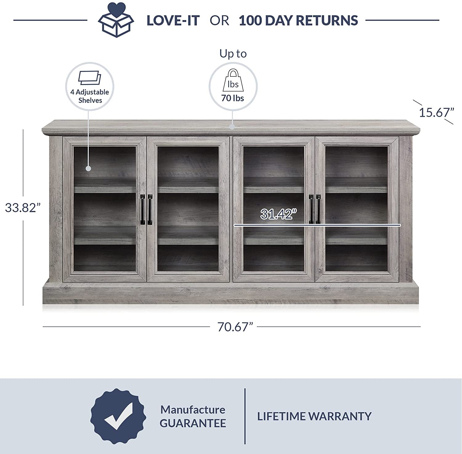Gray Wash Sideboard with Glass Display Cabinet-2
