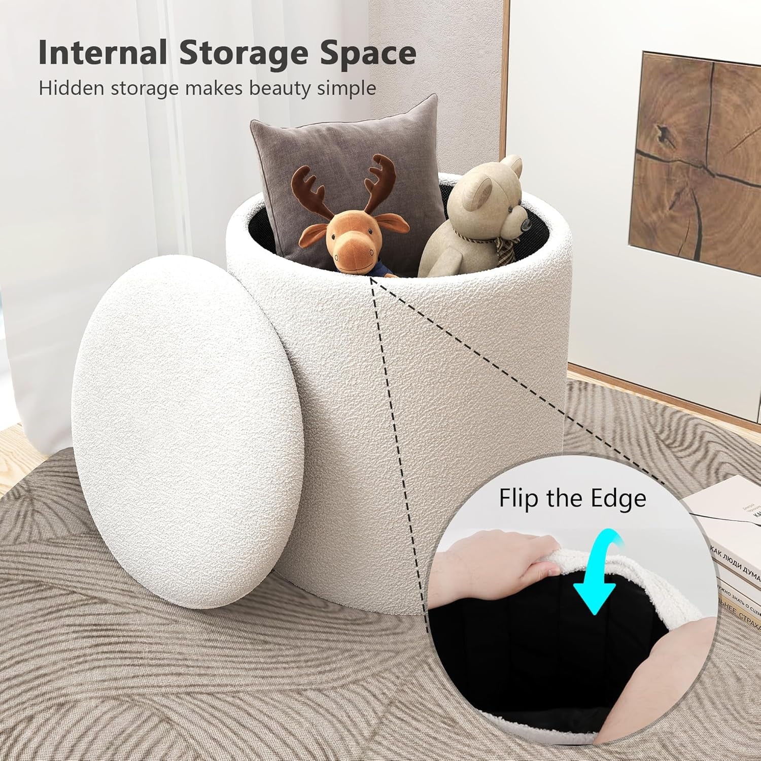 White Storage Ottoman Pouf With Hidden Compartment-3