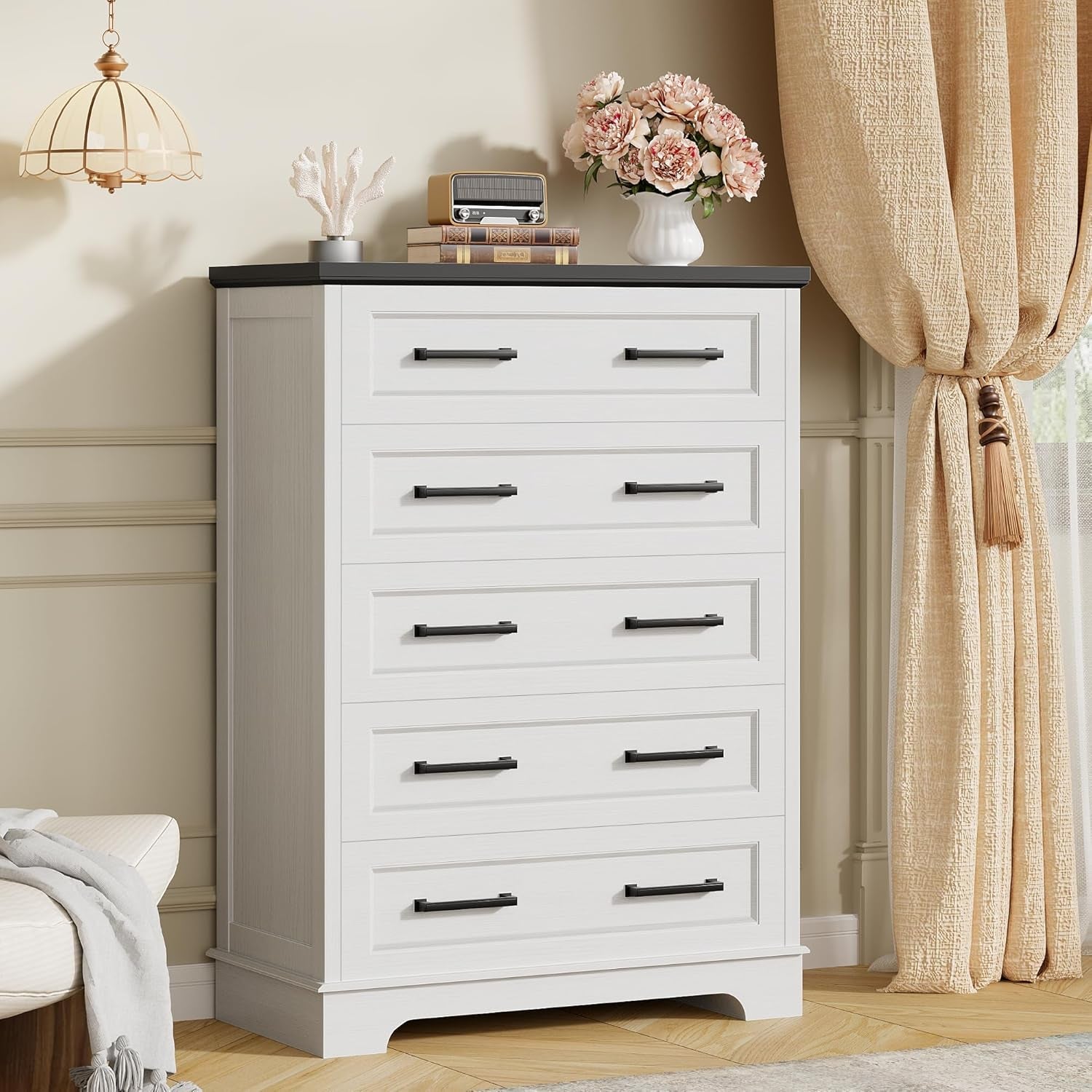 Farmhouse Dresser White Five Drawer FiftyTwo Inches-1