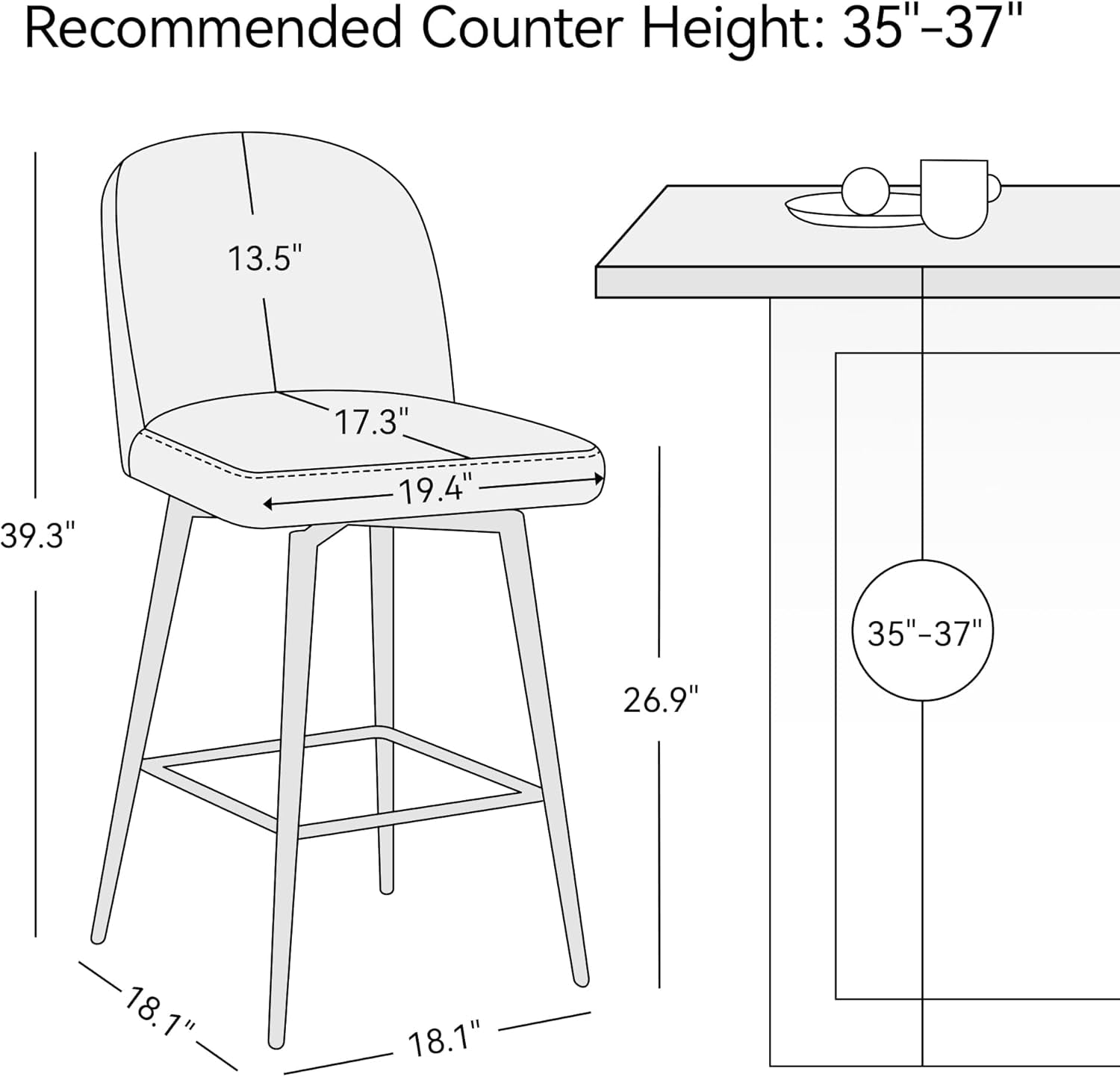 Counter Height Bar Stools Set of 3, 26 Inch Upholstered 360°Swivel Barstools with Back and Metal Legs, Linen Fabric Counter Stools for Kitchen Island, Dining Room, Pub, Light Grey-2