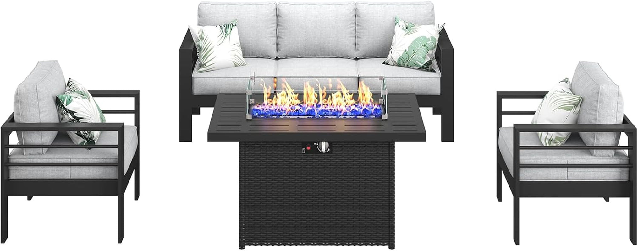 Aluminum Outdoor Patio Sectional Set With Fire Pit Table-1