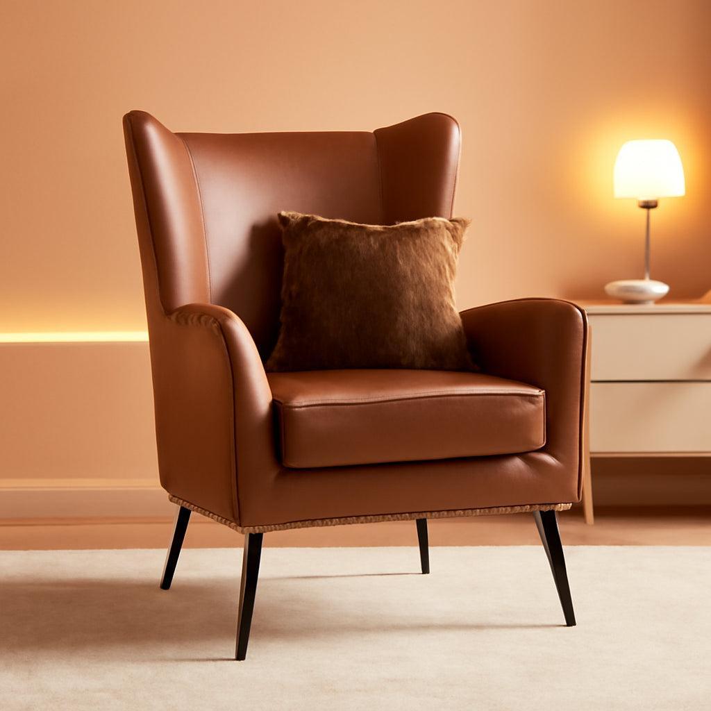 Faux Leather Wingback Accent Chair With Nailhead Trim-0