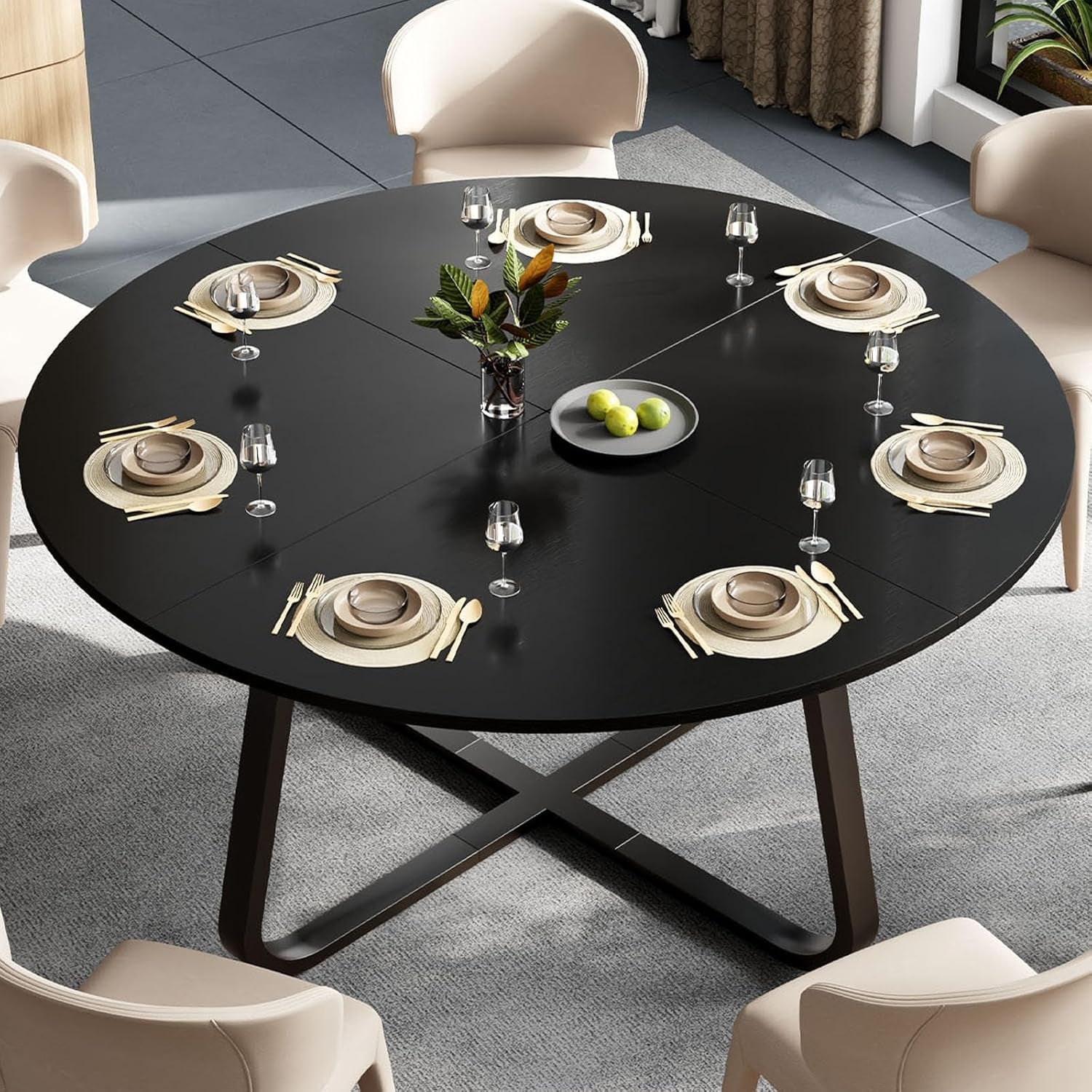 Circular Dining Table 51 Inch BlackStreaked OakwoodFinish-4