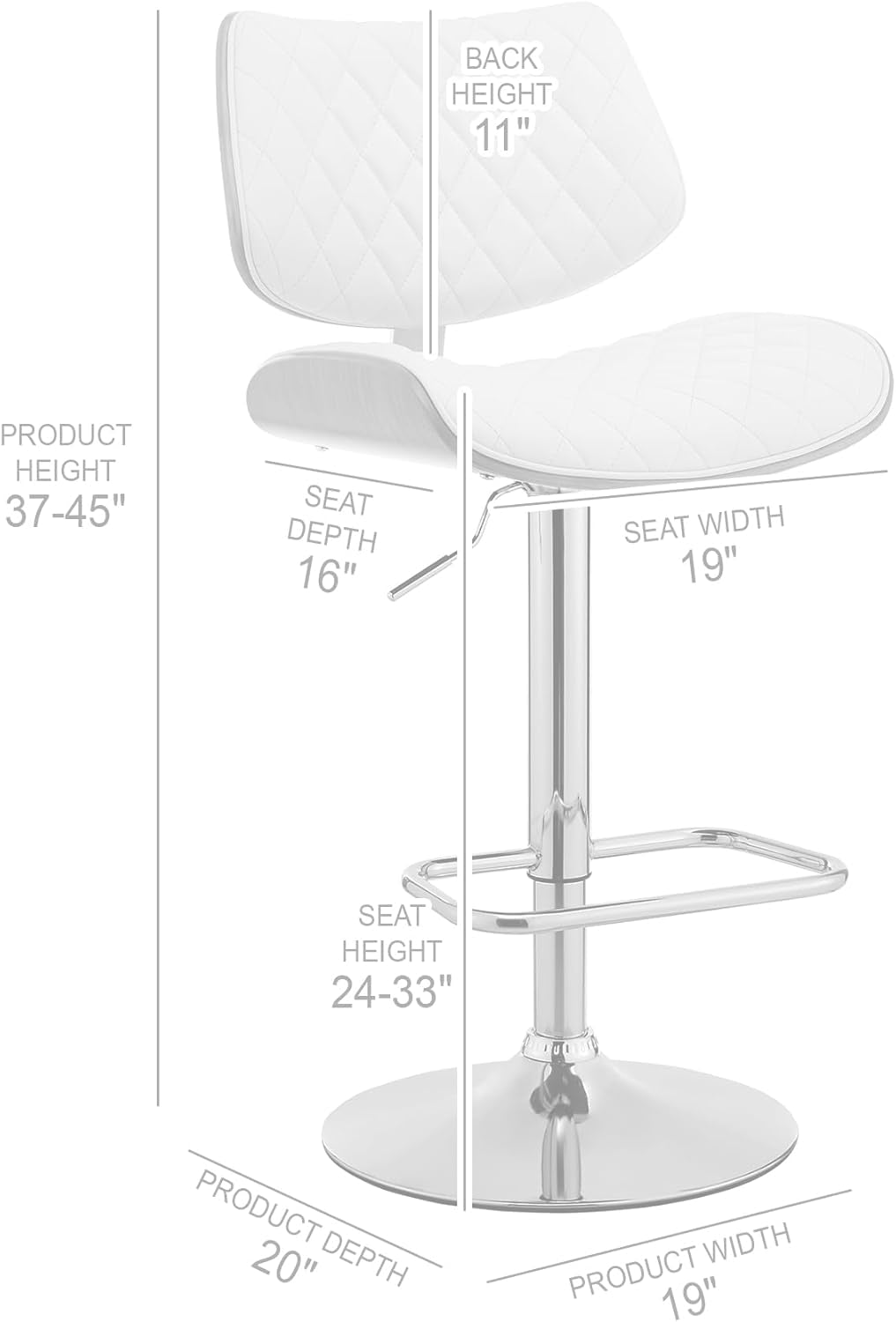 Grey Faux Leather Swivel Bar Stool With Adjustable Height-2