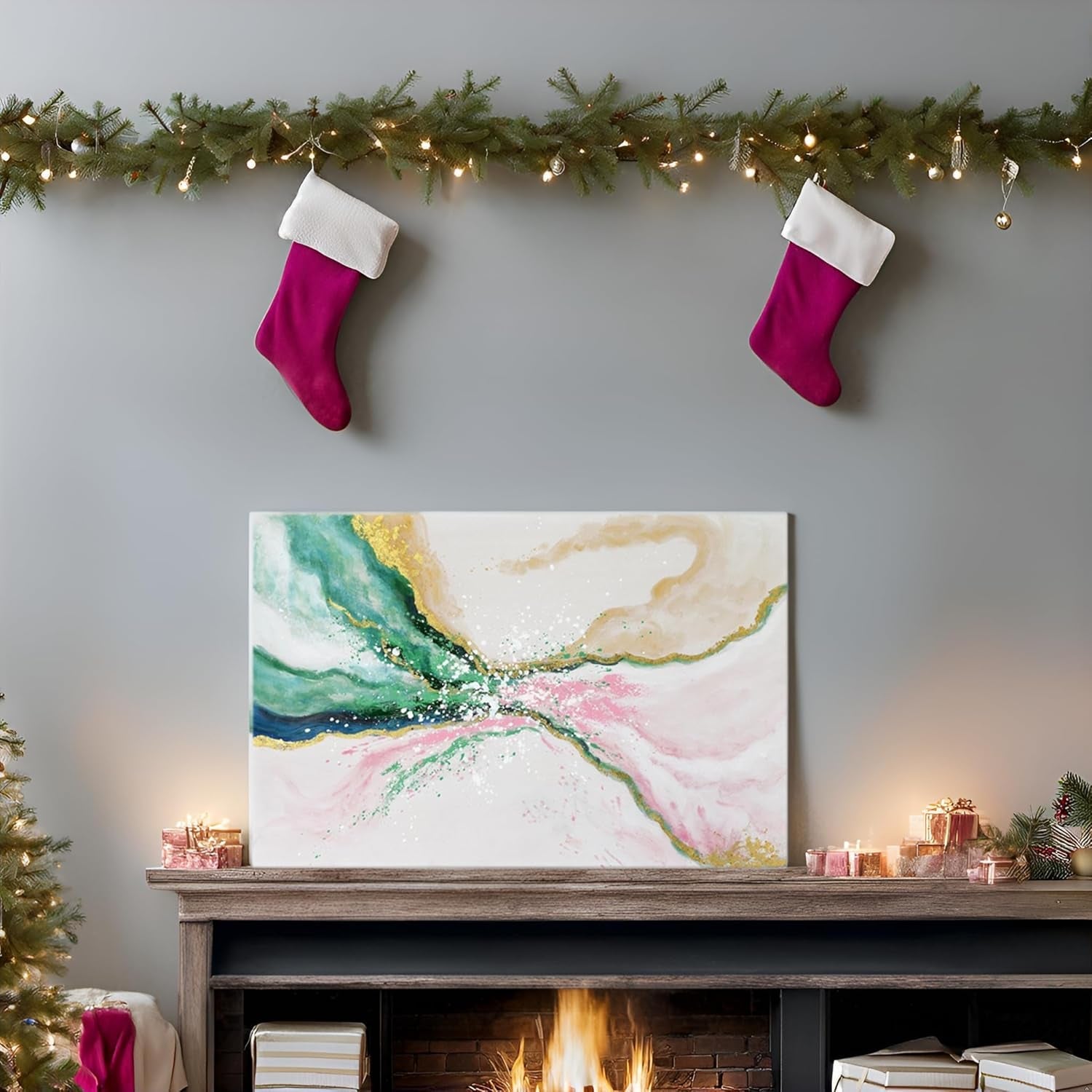Emerald-Green Abstract Wall Art 36x24 Canvas Print-1