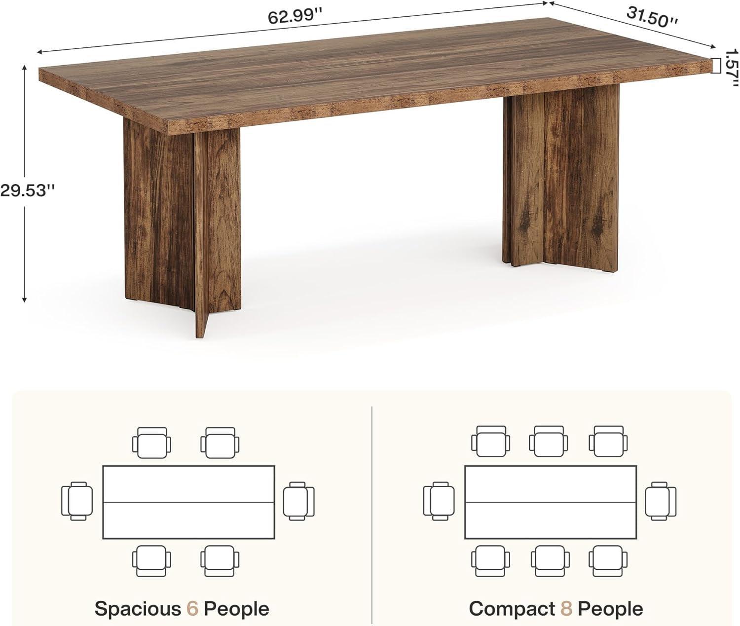 63In Farmhouse Dining Table Wooden Rectangle Vintage Brown-1