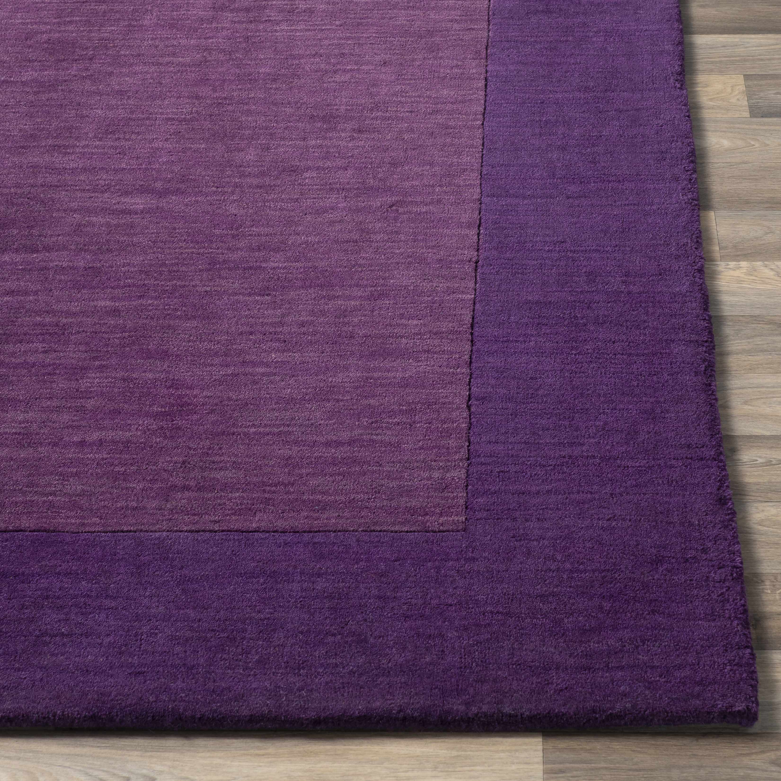 Bordered Solid Plum Purple Wool Rug