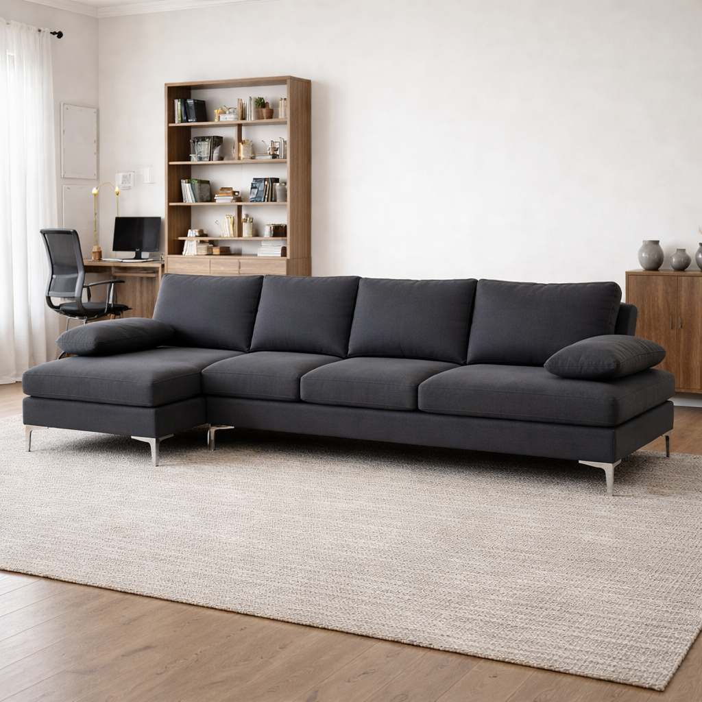 110" Dark Grey U-Shaped Sectional with Double Chaise and 48" Coffee Table Set-3