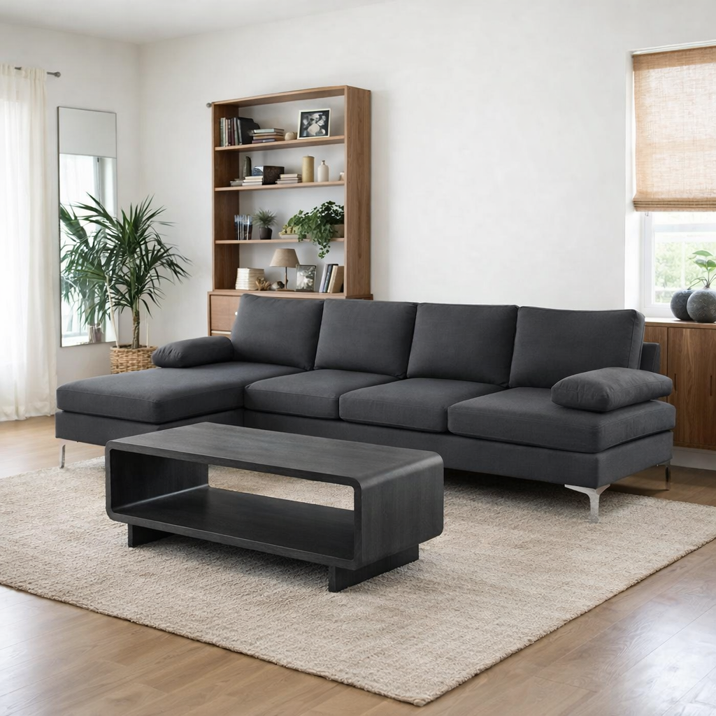 110" Dark Grey U-Shaped Sectional with Double Chaise and 48" Coffee Table Set-1