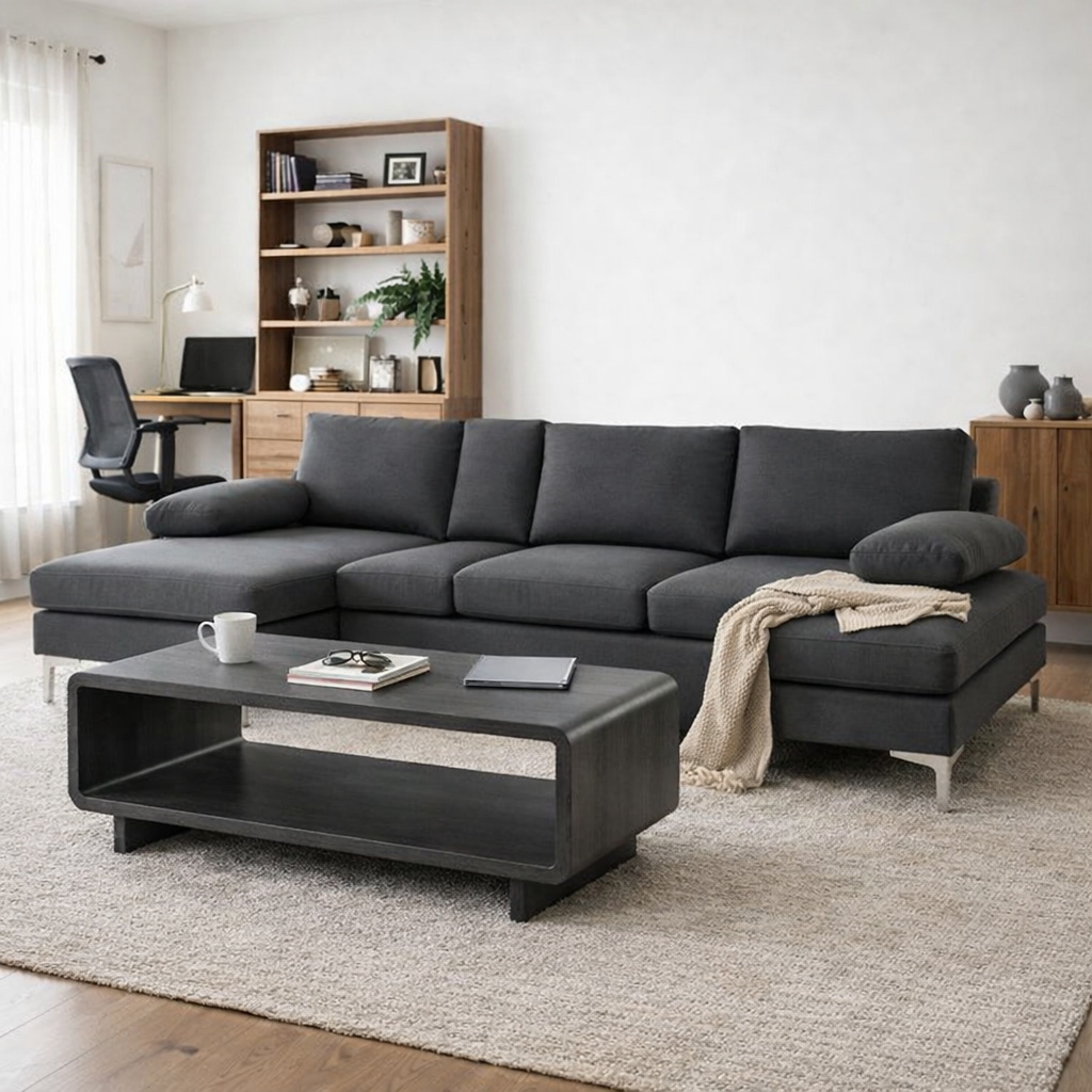 110" Dark Grey U-Shaped Sectional with Double Chaise and 48" Coffee Table Set-2