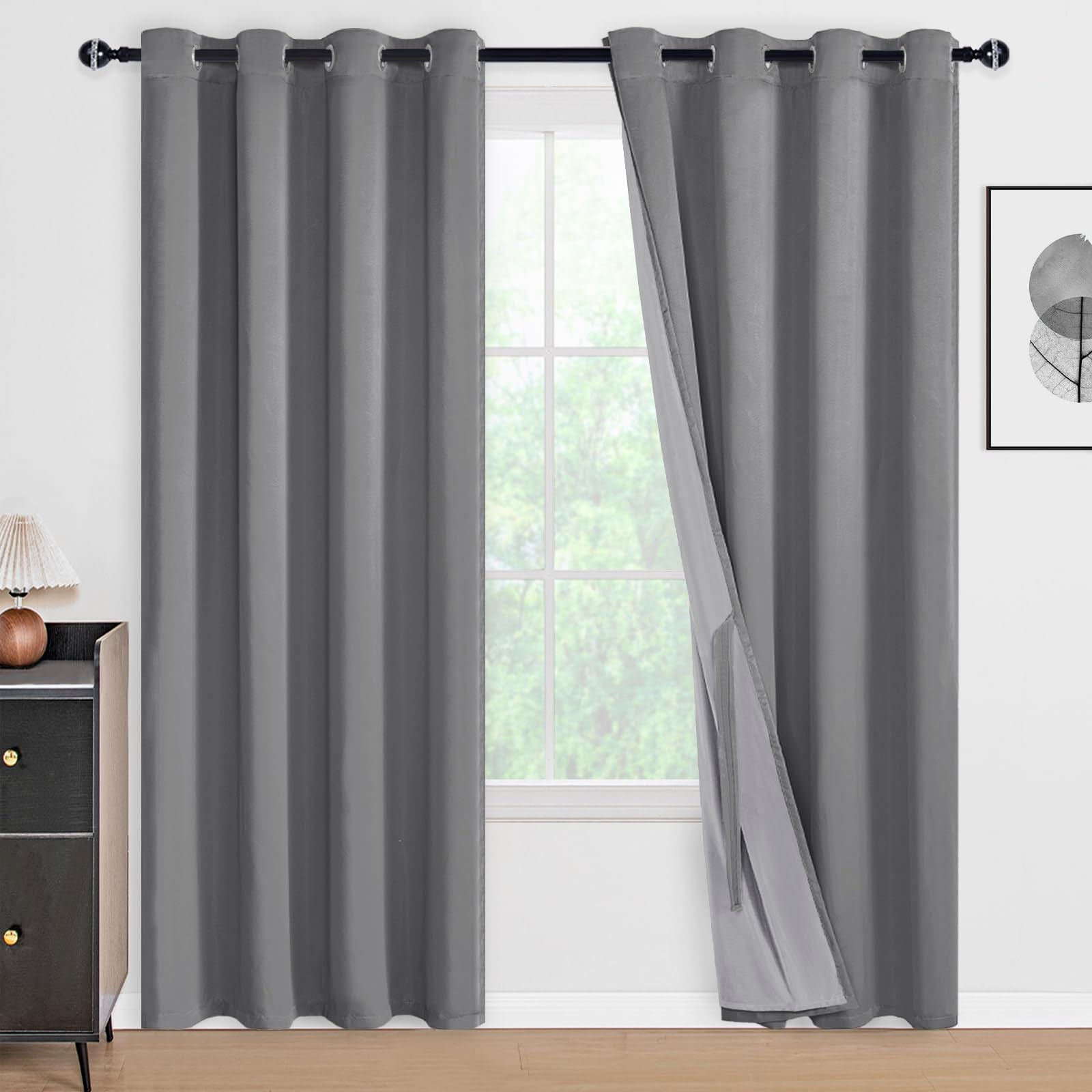 DWCN 100% Blackout Curtains with Tiebacks, Set of 2 Panels-7