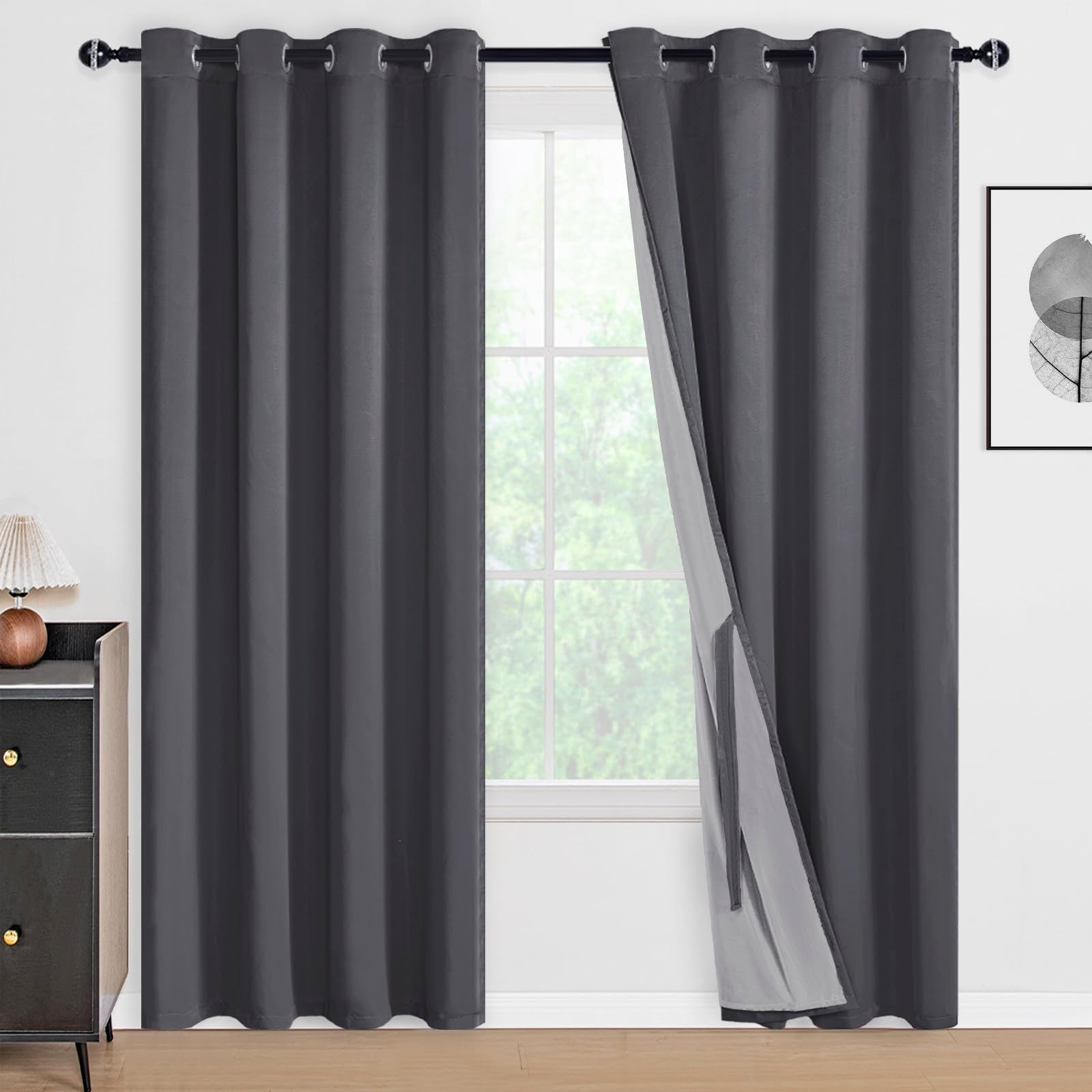 DWCN 100% Blackout Curtains with Tiebacks, Set of 2 Panels-6