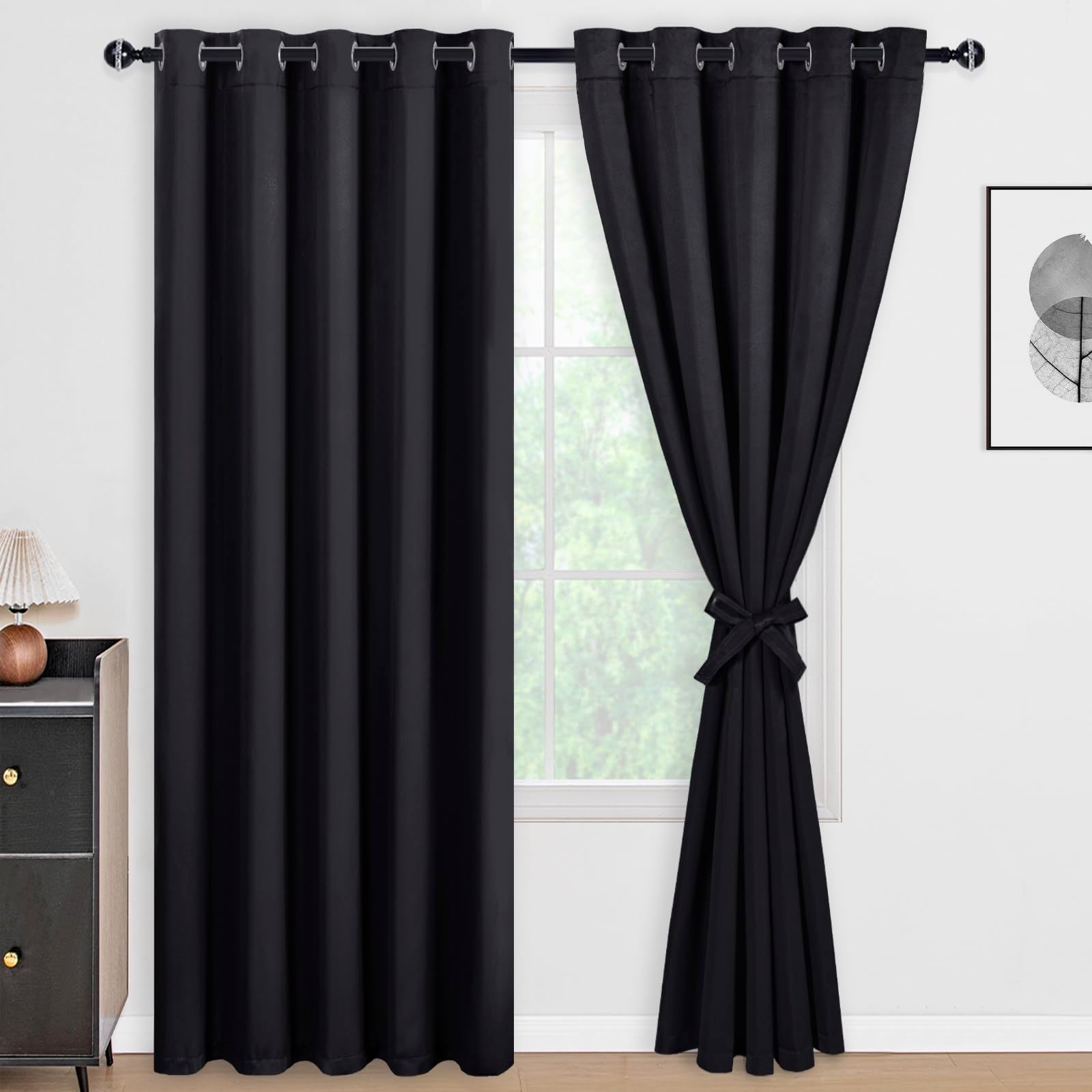 DWCN 100% Blackout Curtains with Tiebacks, Set of 2 Panels-11