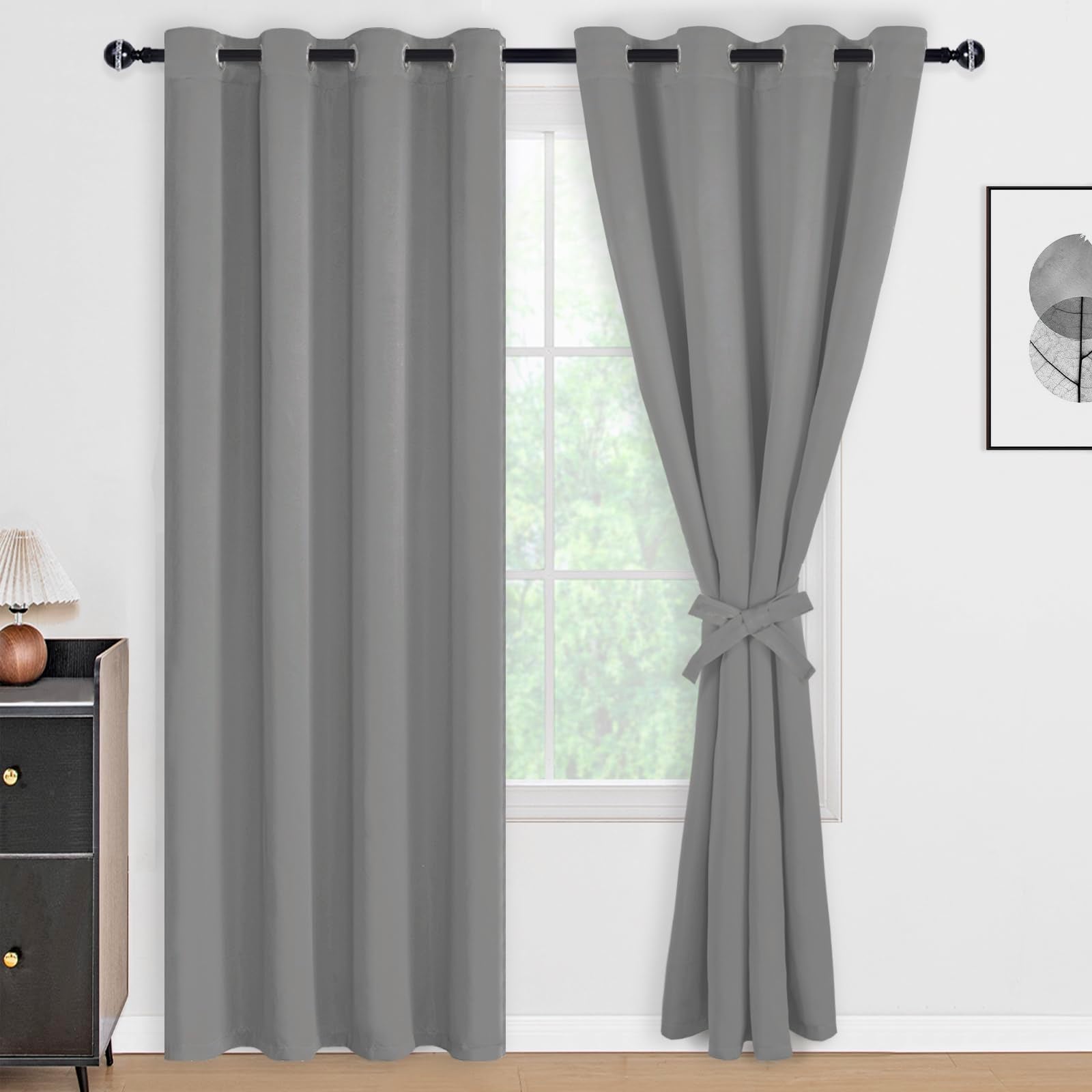 DWCN 100% Blackout Curtains with Tiebacks, Set of 2 Panels-8