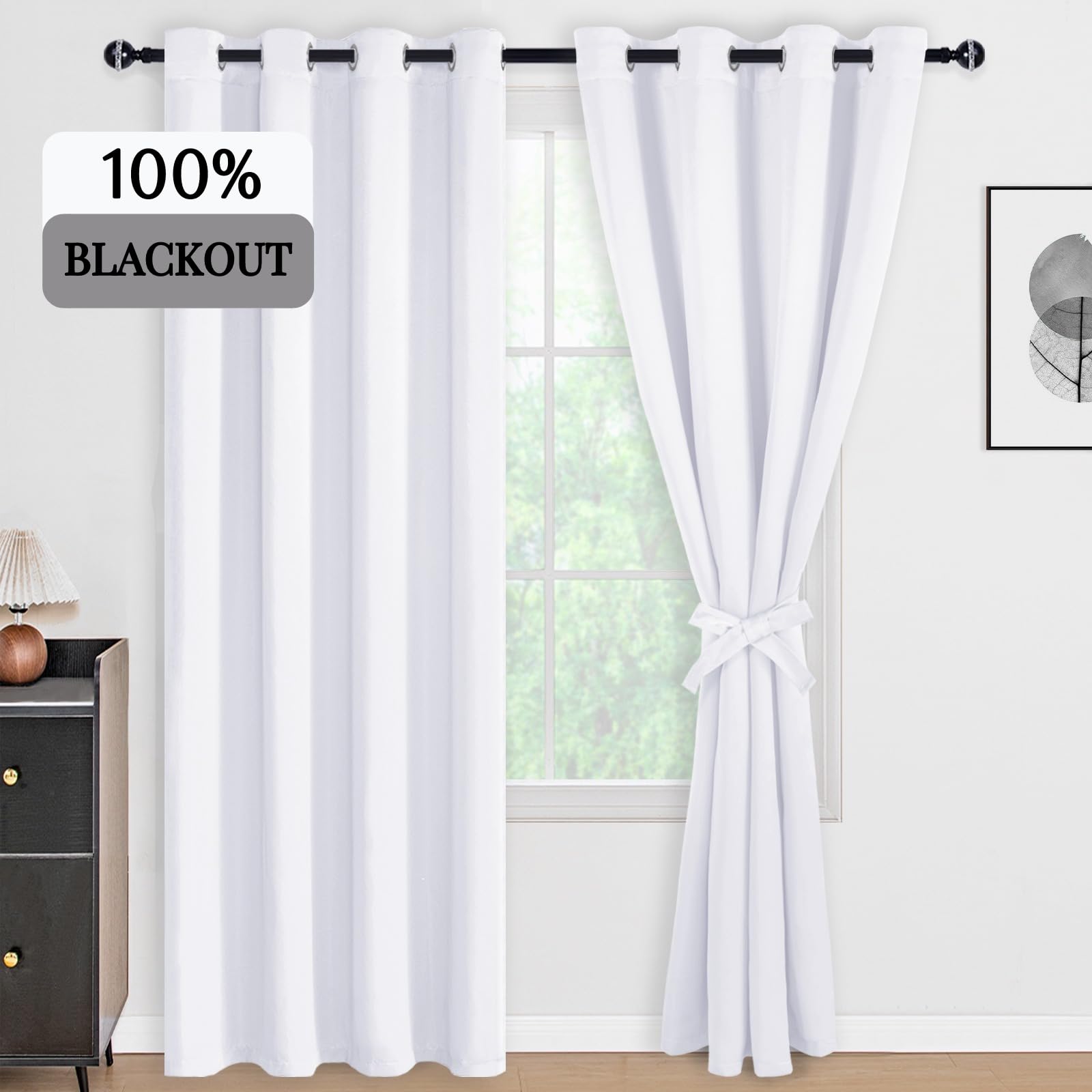 DWCN 100% Blackout Curtains with Tiebacks, Set of 2 Panels-9