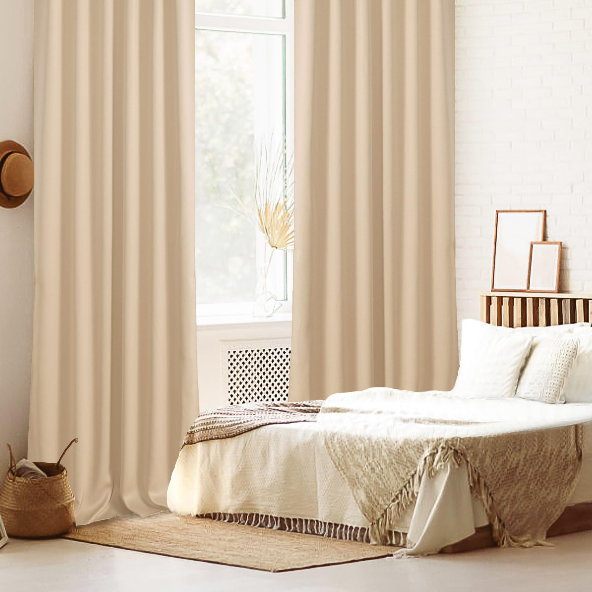 DWCN Blackout Curtains with Tiebacks, Rod Pocket/Back Tab, Set of 2 Panels