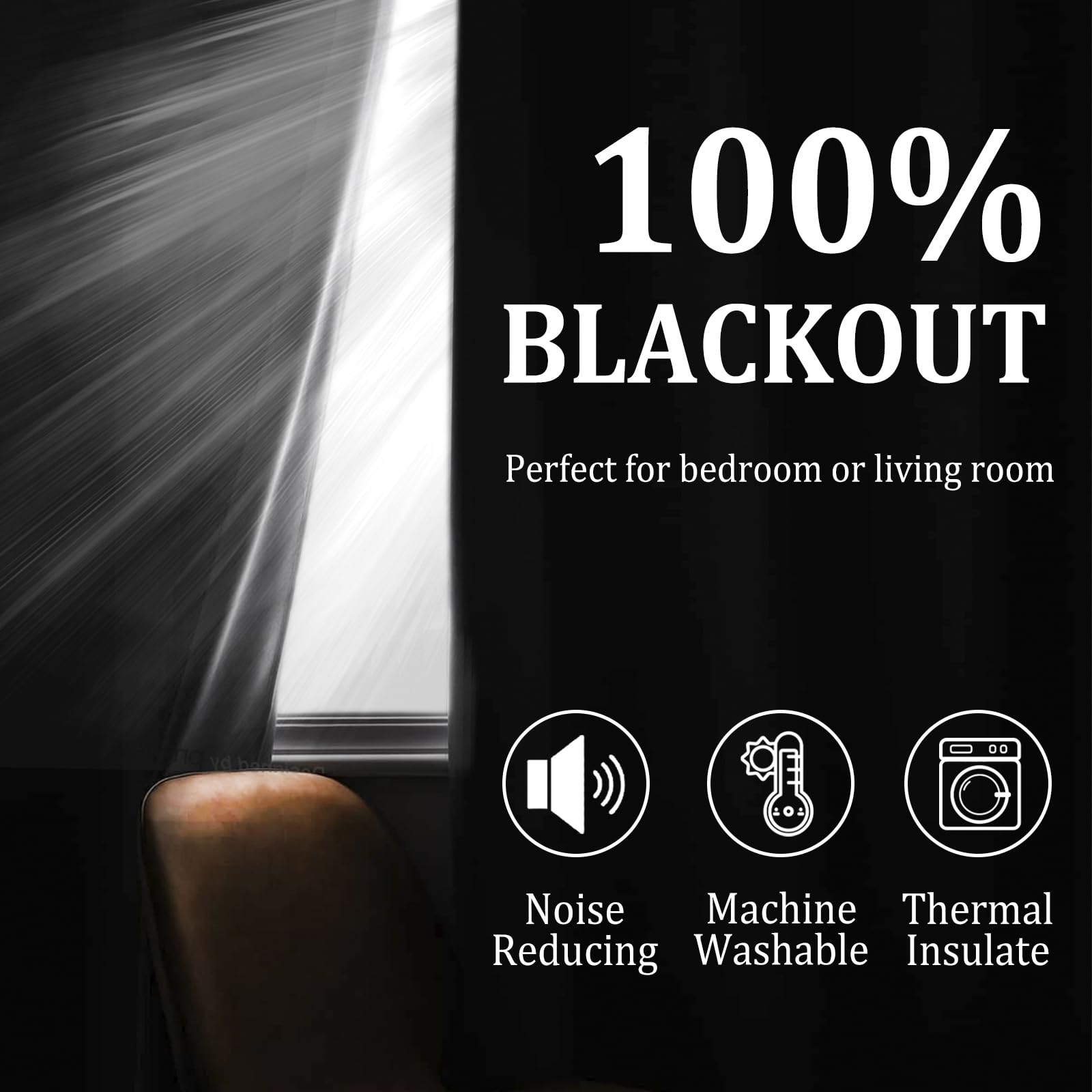 DWCN 100% Blackout Curtains with Tiebacks, Set of 2 Panels-3