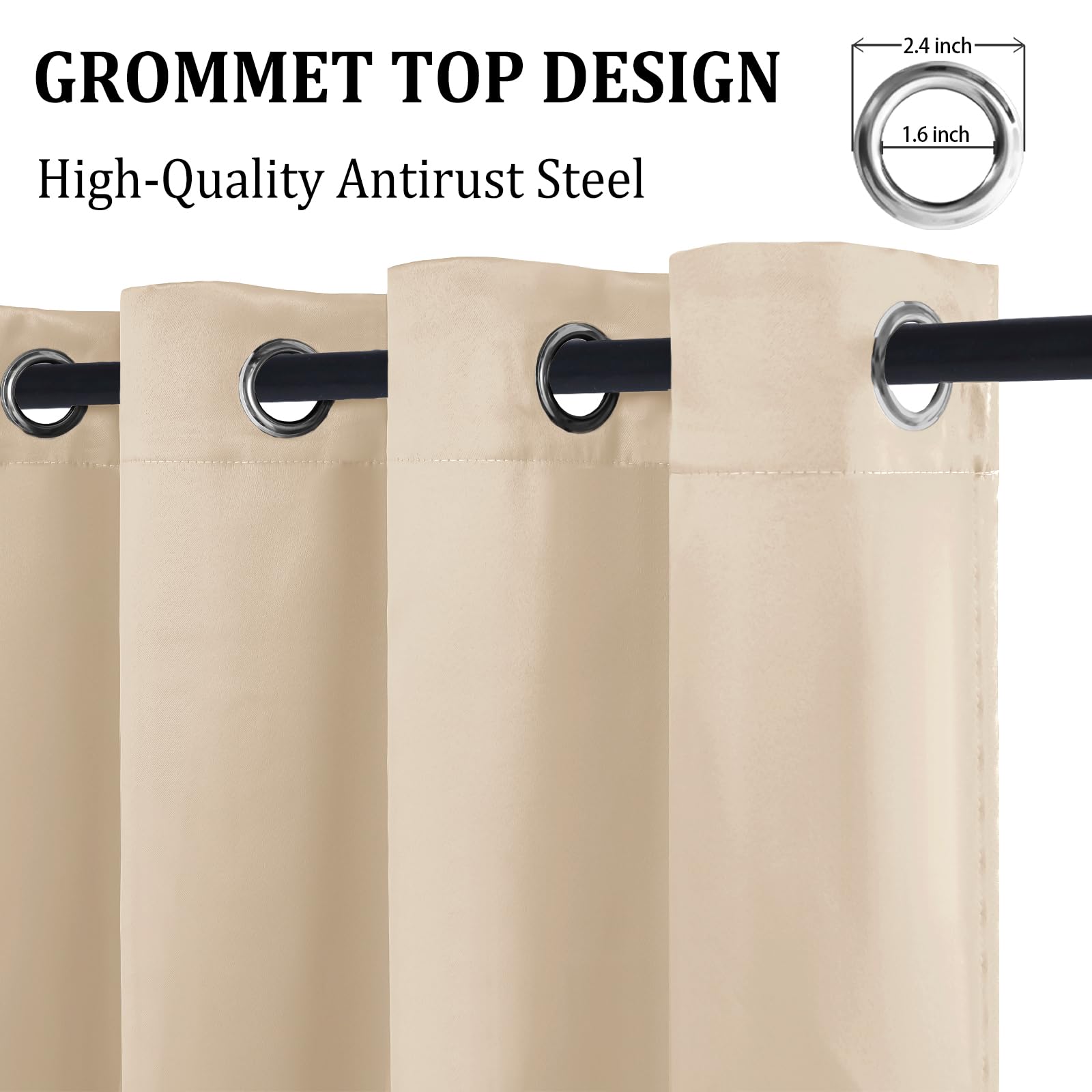 DWCN 100% Blackout Curtains with Tiebacks, Set of 2 Panels-4