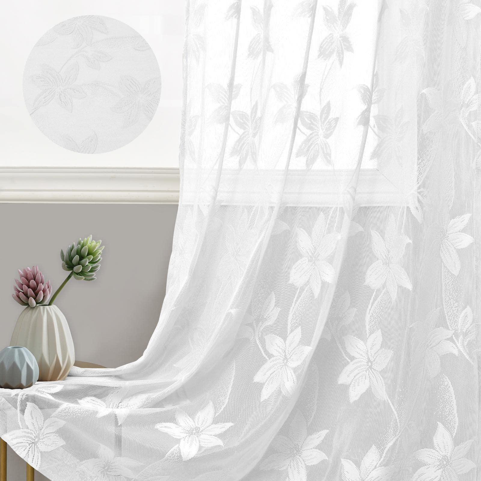 DWCN Lace Sheer Curtains, Set of 2 Panels-2