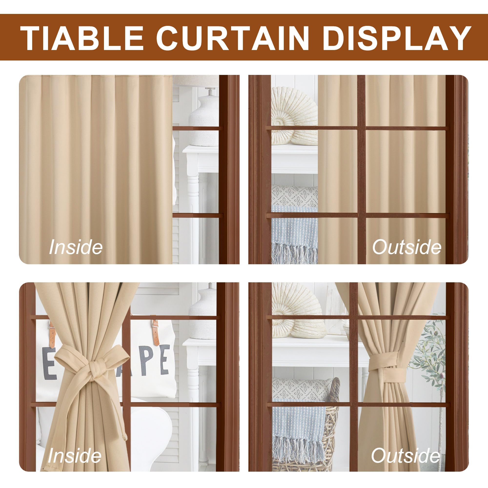 DWCN Blackout Curtains with Tiebacks, Rod Pocket/Back Tab, Set of 2 Panels